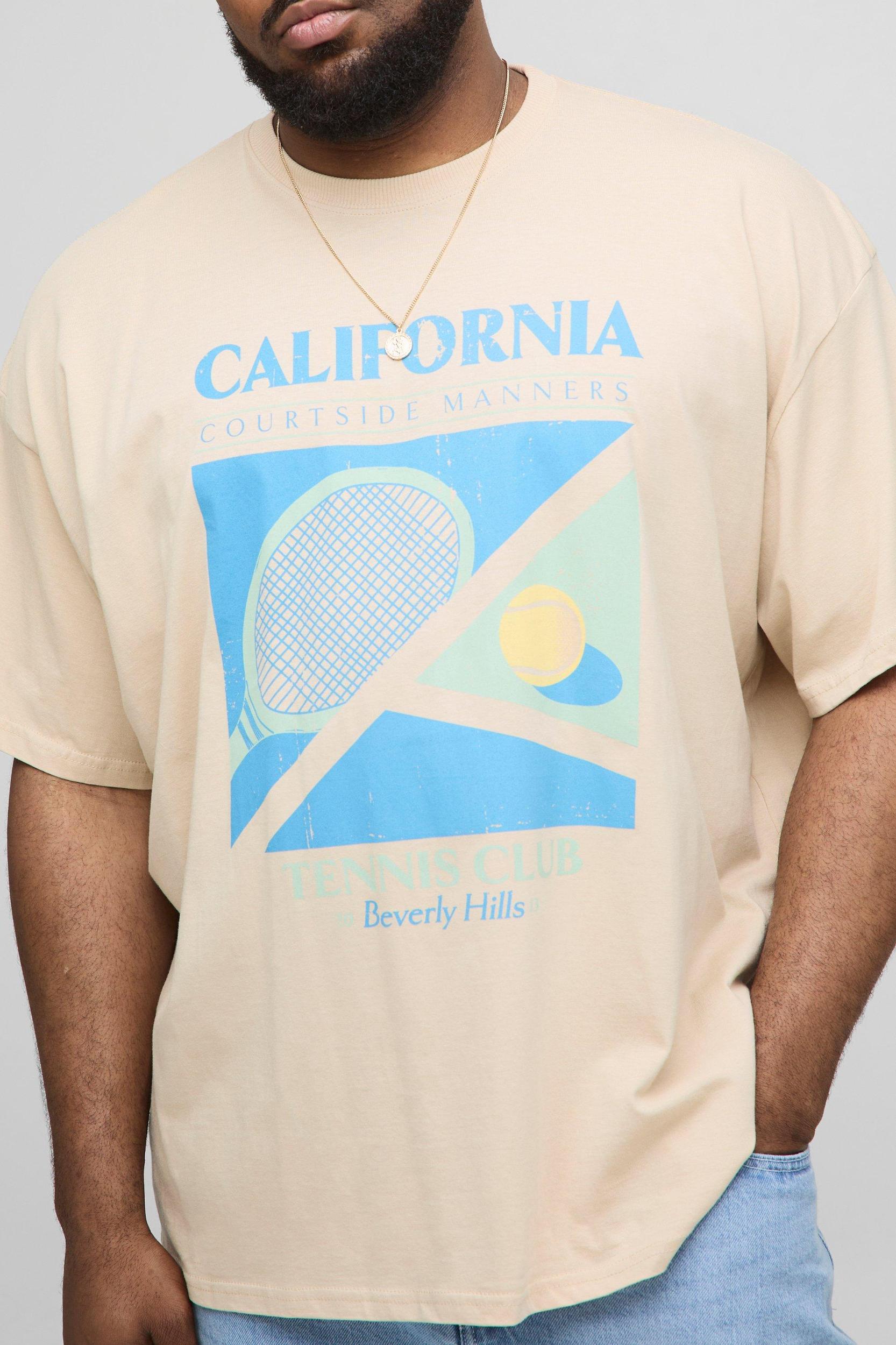 Plus Oversized California Tennis Club Print T-Shirt | boohooMAN USA Product Image