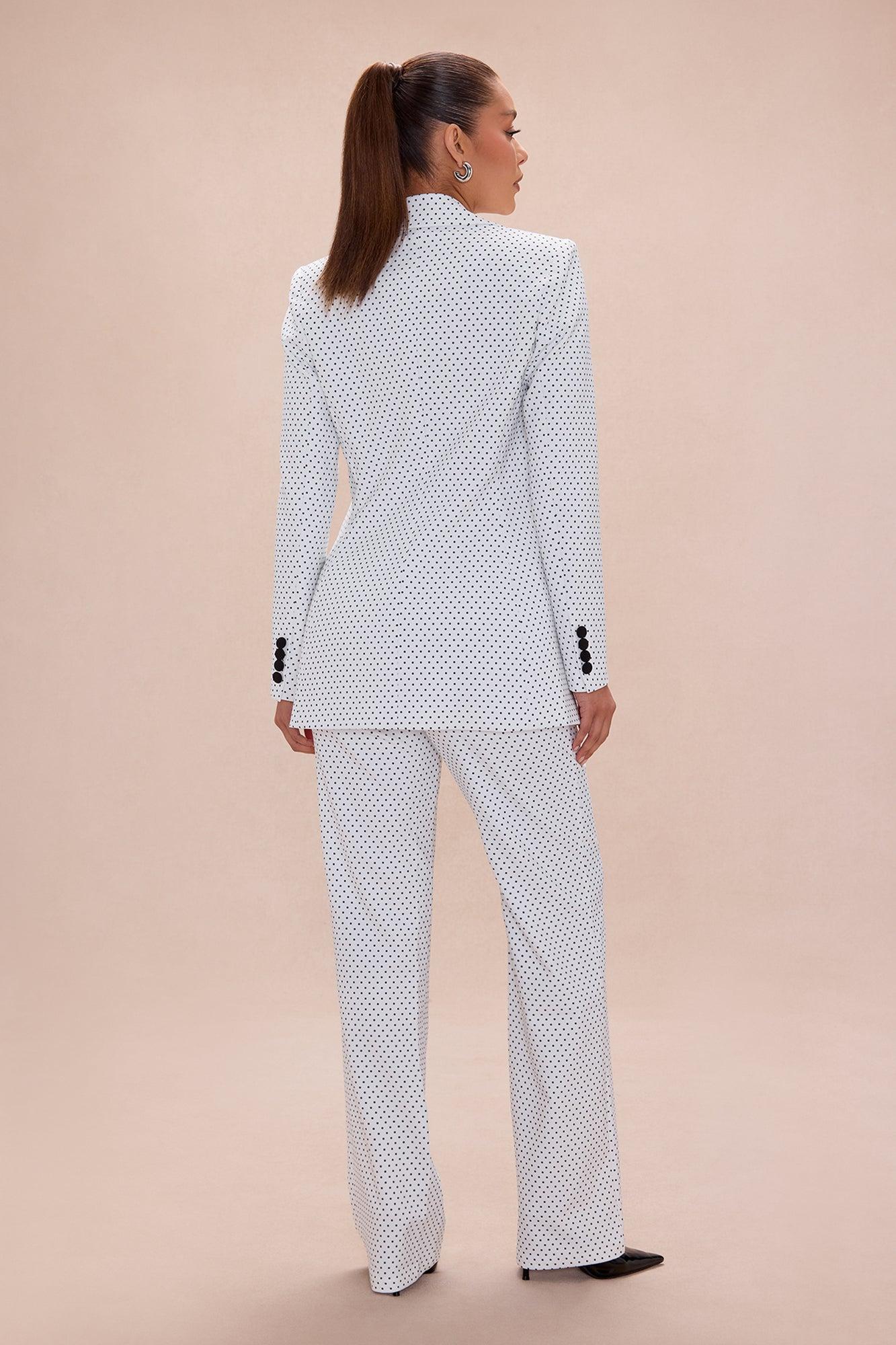 Amalia Polka Dot Blazer Pant Set - White/Black Female Product Image