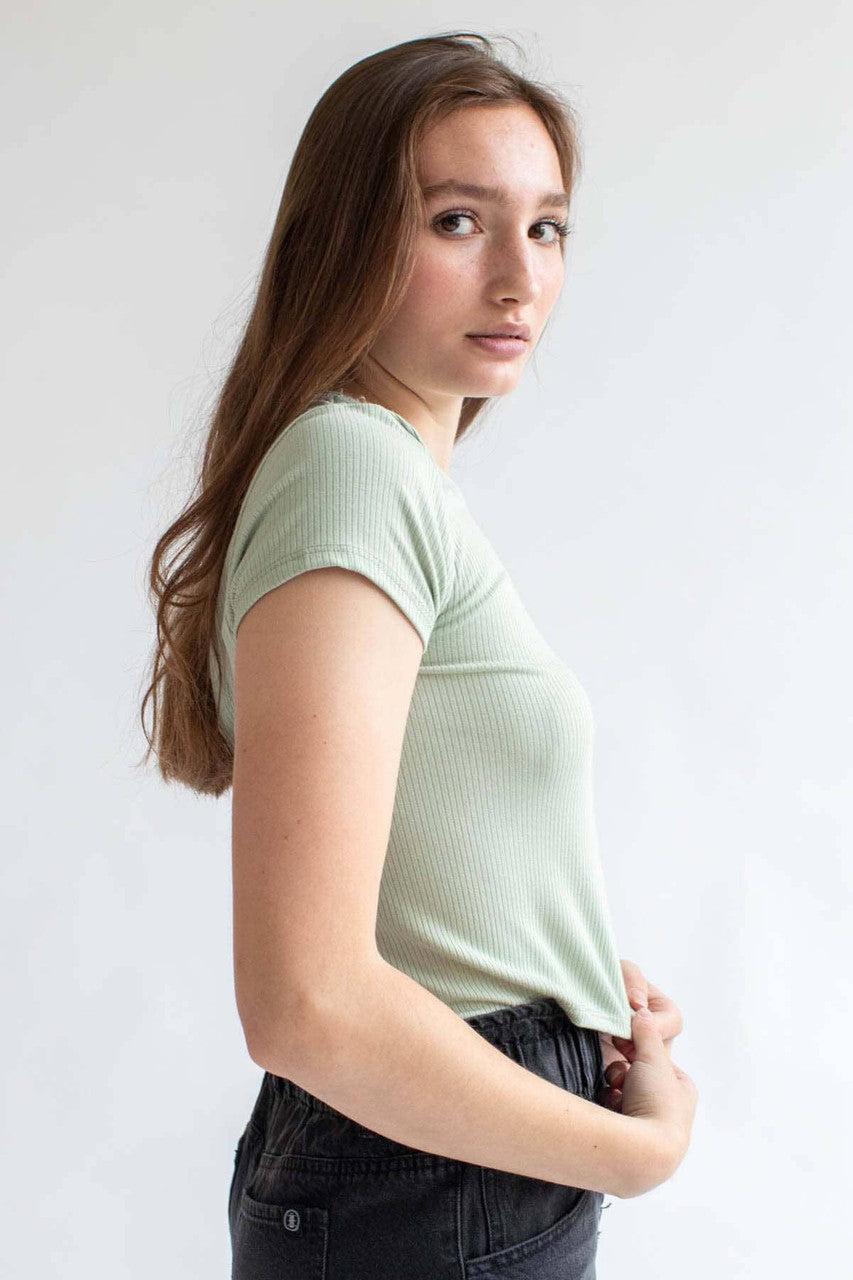 Sage Tie Back Ribbed Tee Product Image