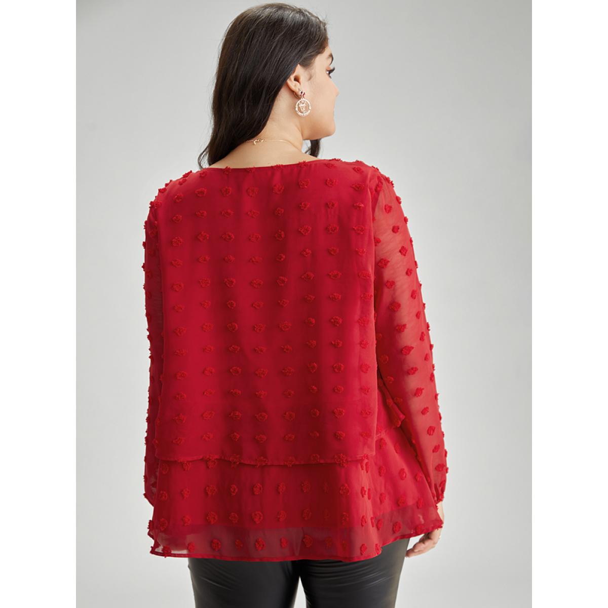 Plus Size Scarlet Solid Textured Lantern Sleeve Tiered Hem Blouse Women Elegant Long Sleeve Round Neck Everyday Blouses BloomChic 14-16/1X Product Image