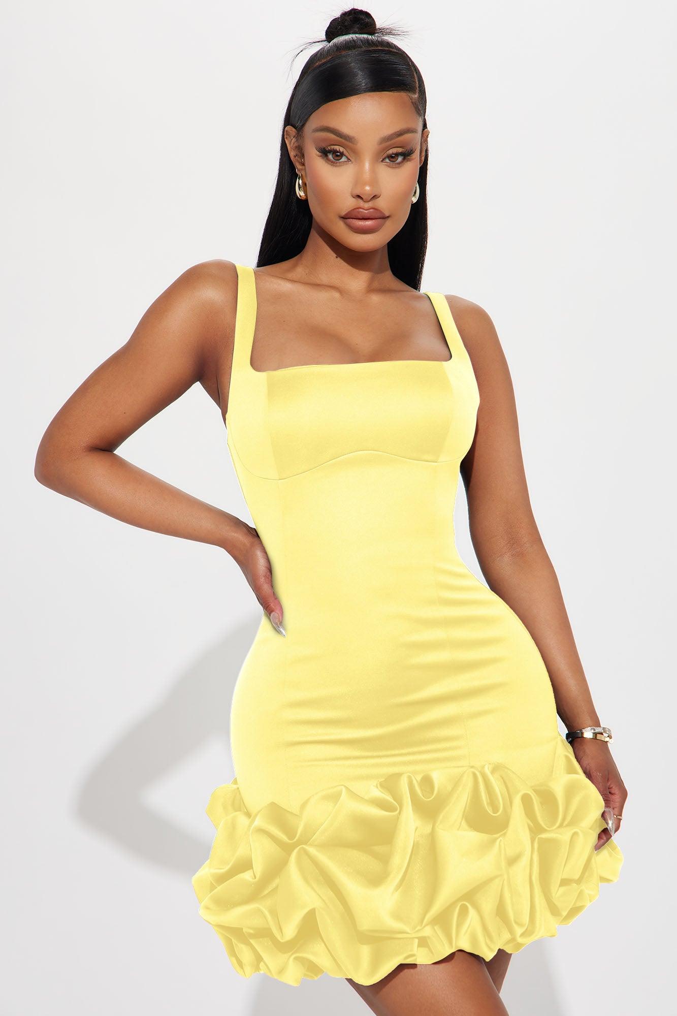 Sienna Satin Mini Dress - Butter Yellow Product Image