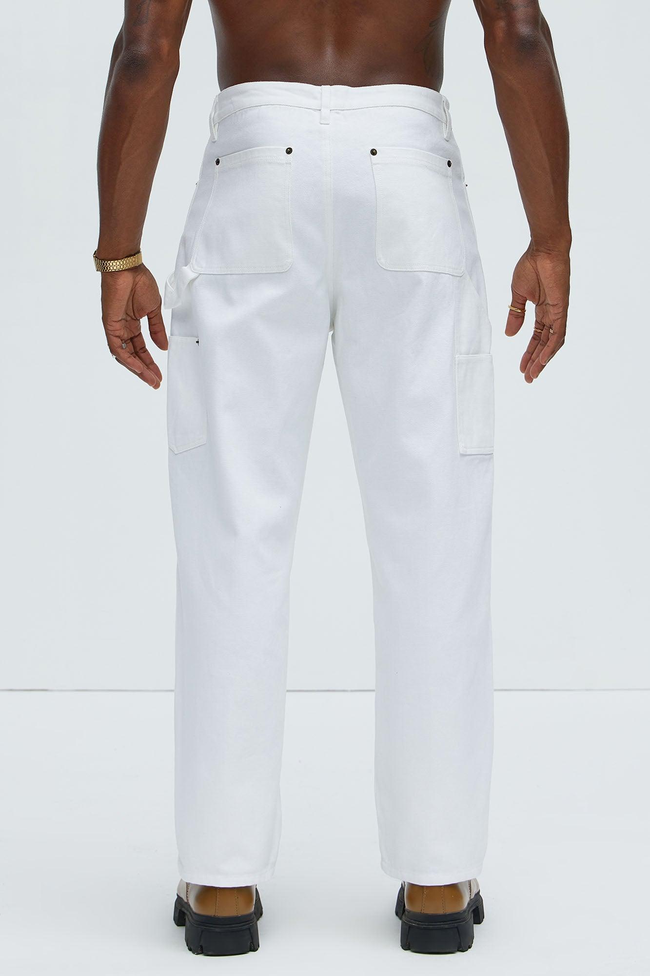 Alexander Double Knee Straight Utility Canvas Pants - White Product Image