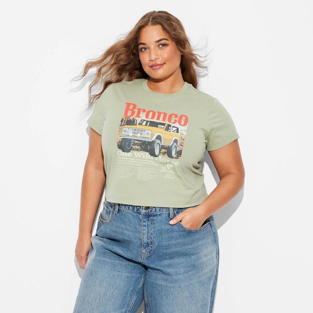 Women's Ford Bronco Bio Short Sleeve Graphic Baby T-Shirt - Green 2X: Cotton-Spandex Blend, Jersey Fabric Product Image