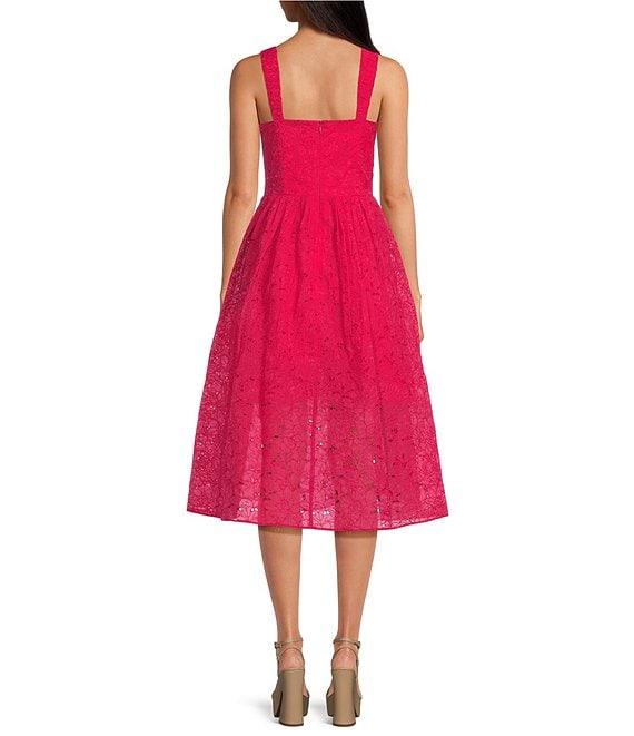 French Connection Embroidered Lace Sweetheart Neck Sleeveless Midi Dress Product Image