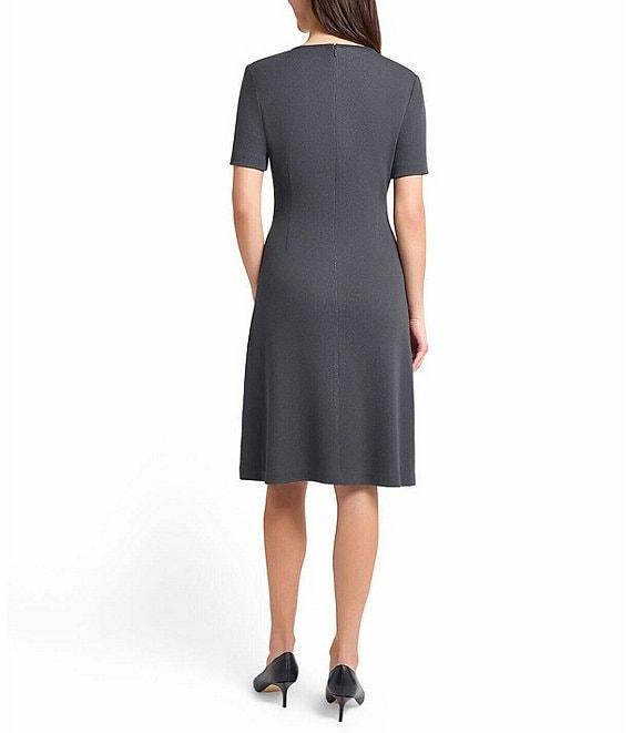 Ming Wang Floral Jacquard Soft Knit Round Neck Short Sleeve A-Line Dress Product Image