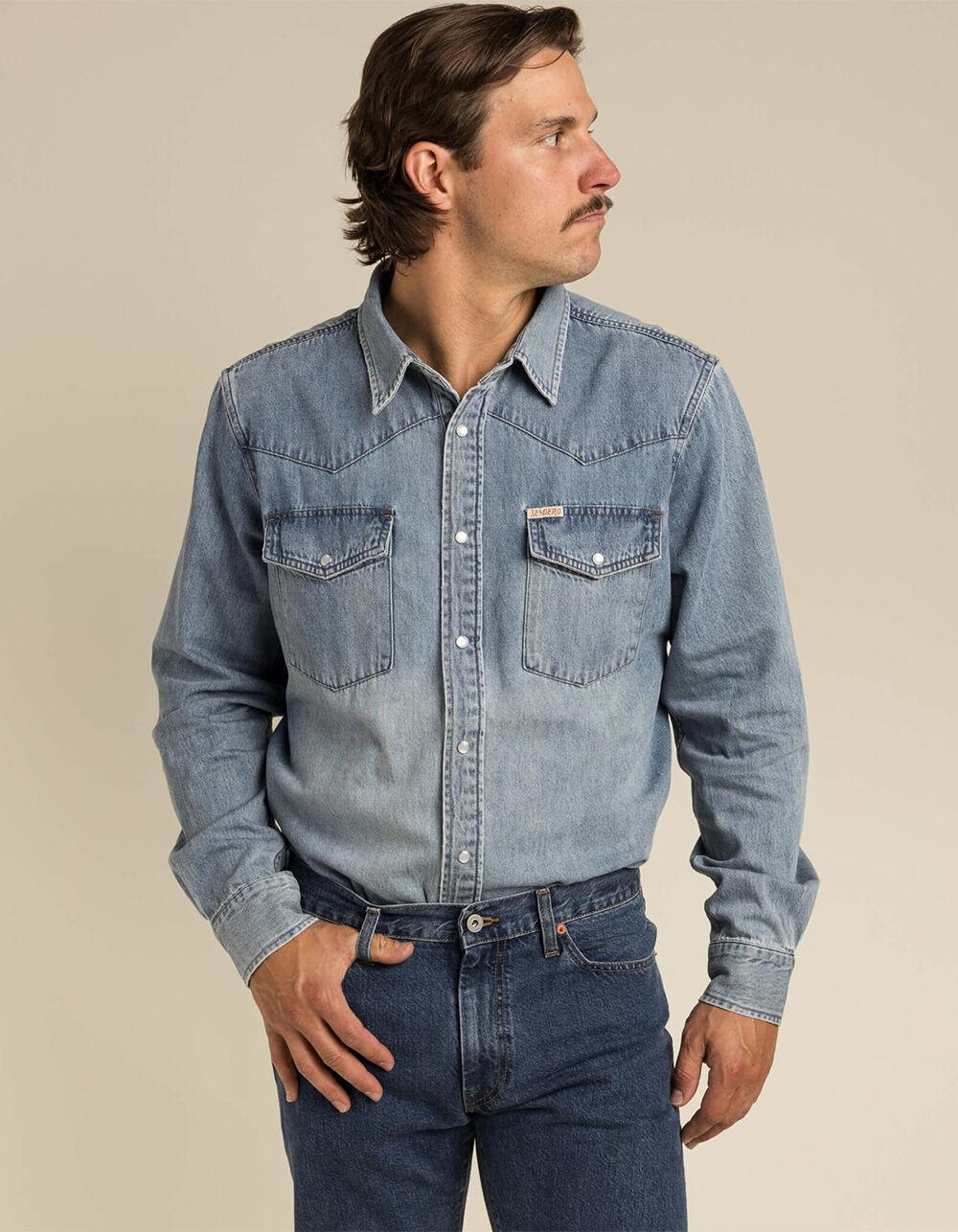SENDERO PROVISIONS CO. The Wyatt Mens Pearl Snap Shirt - DENIM Product Image