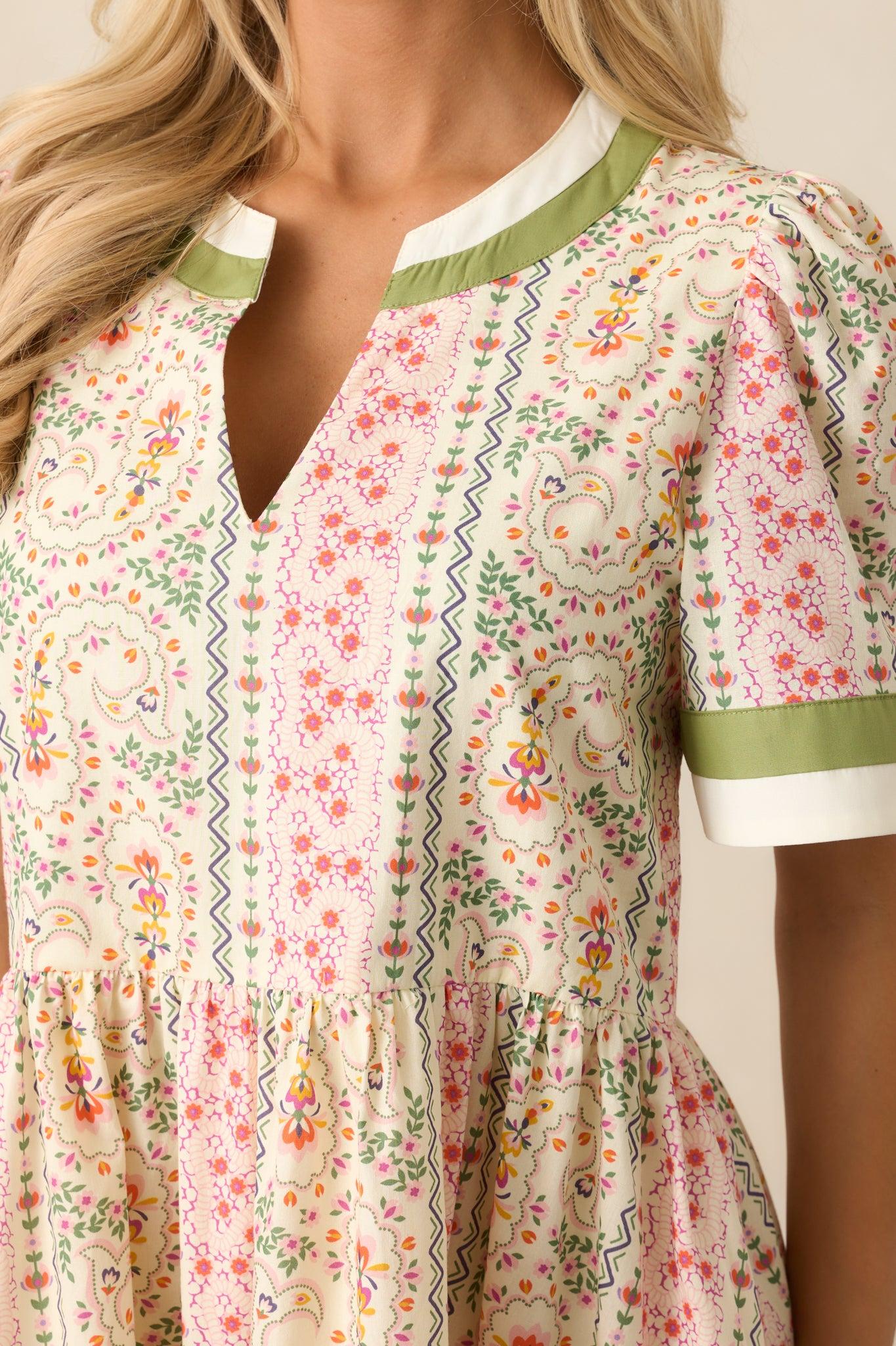 Lush With Life Green Floral Cotton Mini Dress Product Image