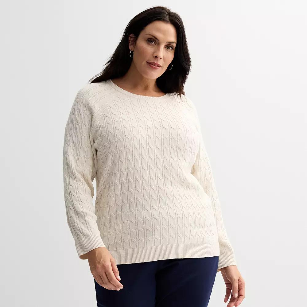 Plus Size Croft & Barrow® The Extra Soft Cabled Crew Neck Sweater, Women's, Size: 5XL, Brown Product Image