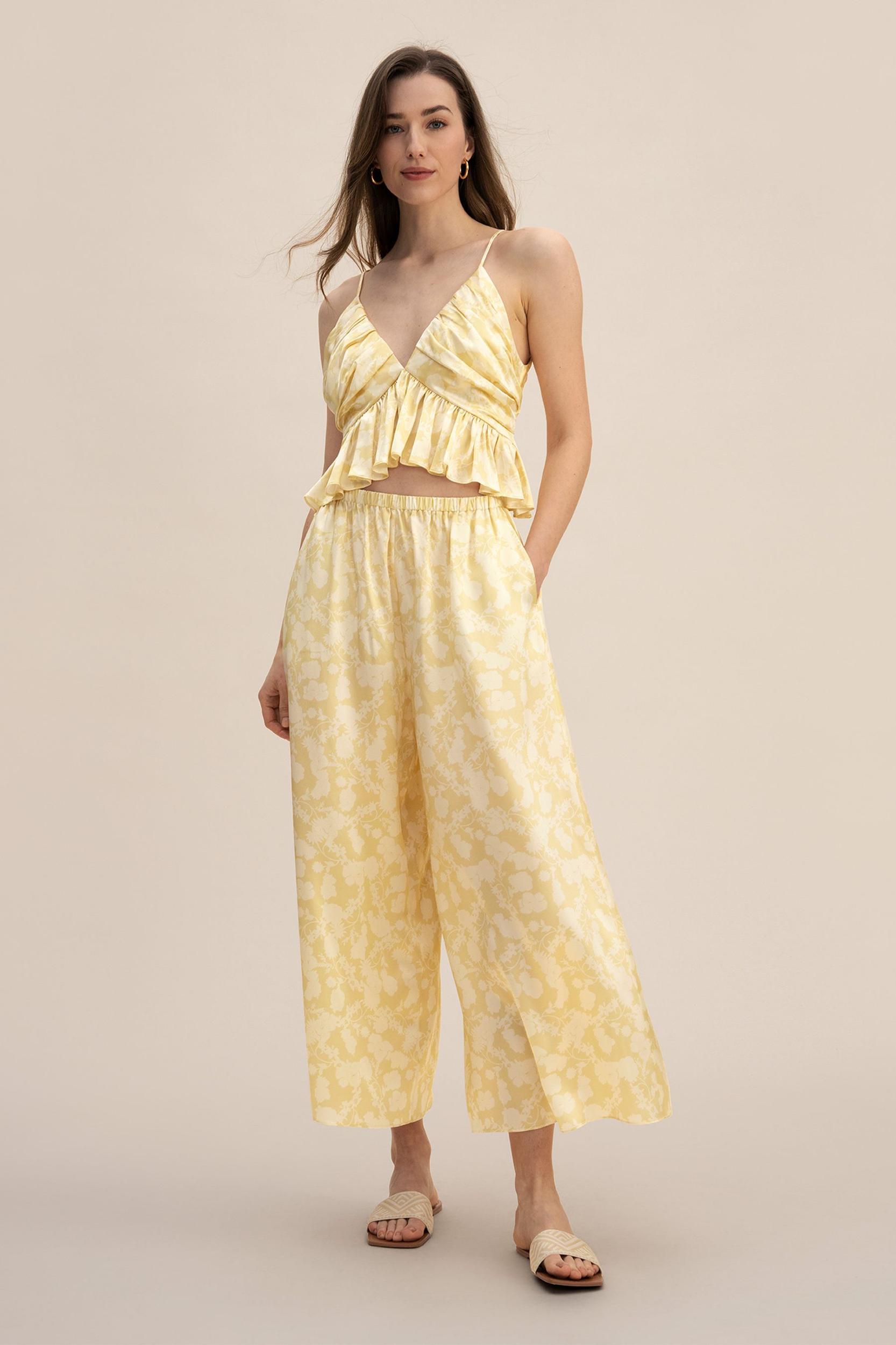 LILYSILK Women's 100% Silk Ruffle Cowl Neck Cami Top in Shadow Print, Size 4 Product Image