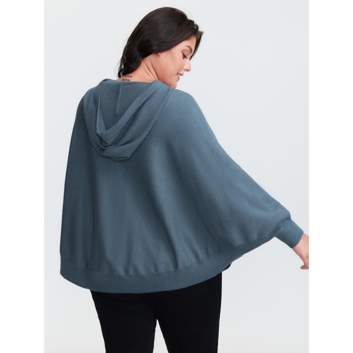 Plus Size Supersoft Hooded Arc Hem Dolman Pullover Indigo Women Leisure Loose Long Sleeve Hooded Casual Pullovers BloomChic 28/5X Product Image