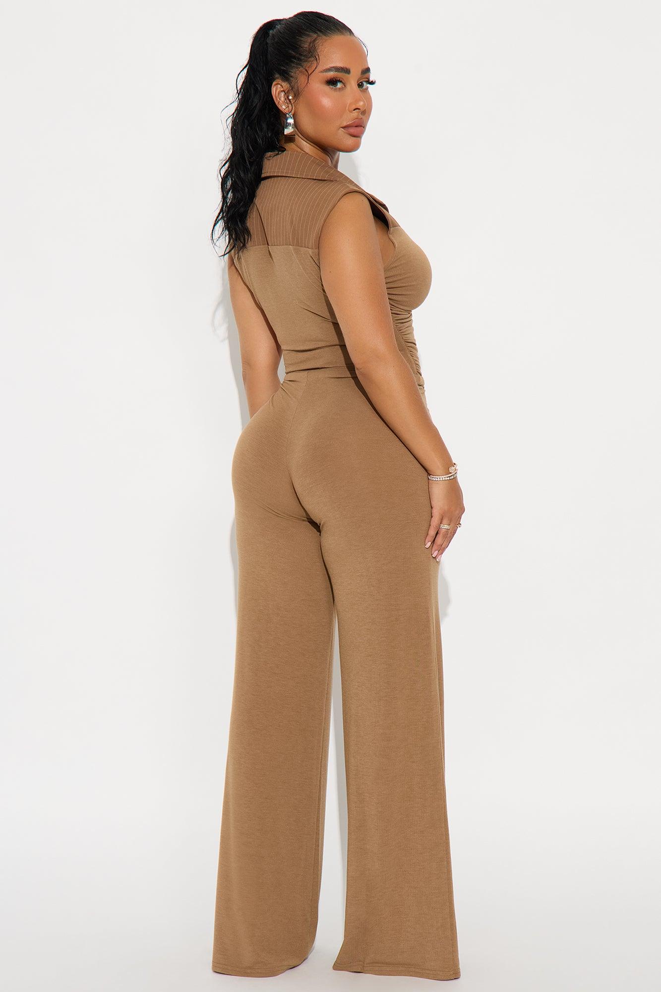 In My Best Sleeveless Wide Leg Jumpsuit - Taupe Female Product Image