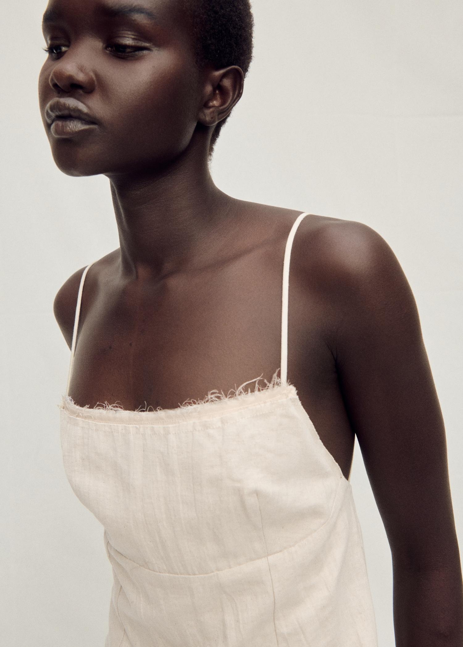 Cotton dress with frayed neckline - Women | MANGO USA Product Image