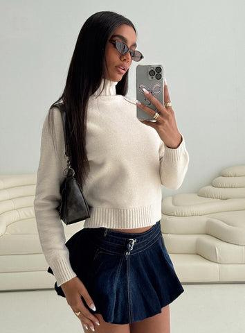 Enrica Funnel Neck Knit Sweater Cream Product Image