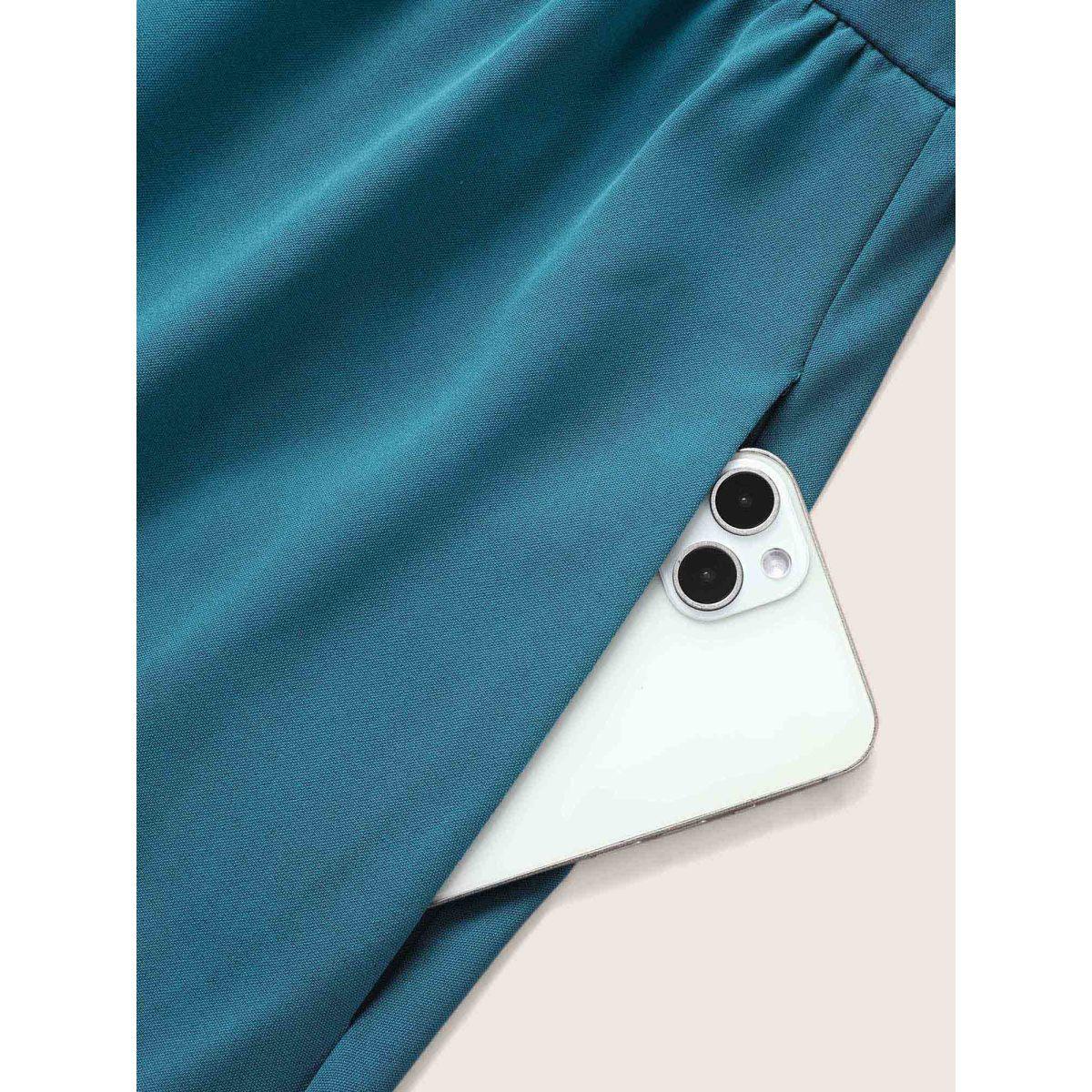 Plus Size Bandana Notched Collar Split Hem Midi Dress Mediumblue Women Resort Gathered Notched collar Elbow-length sleeve Curvy BloomChic 10/M Product Image