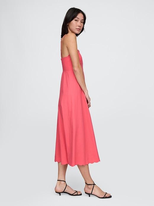 Linen-Blend Scalloped Midi Dress Product Image