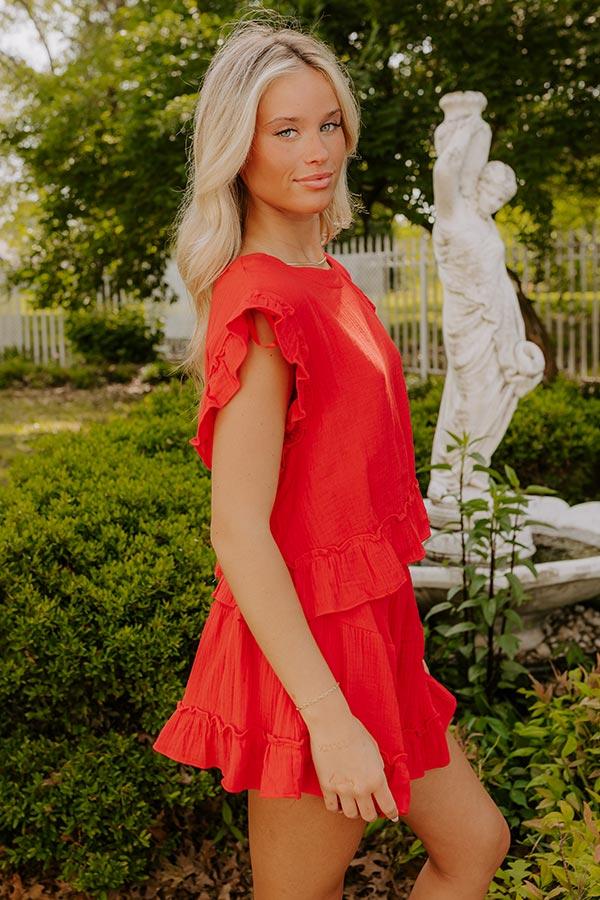 Coastal Muse Gauze Ruffle Top in Red Product Image
