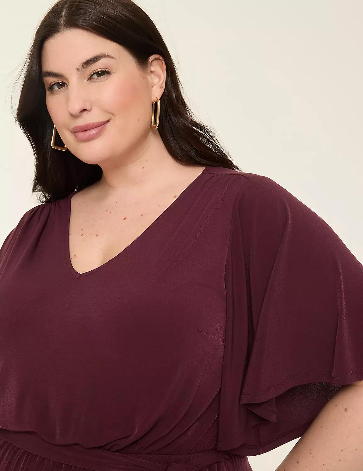 Flutter-Sleeve V-Neck Wide Leg Jersey Jumpsuit Product Image