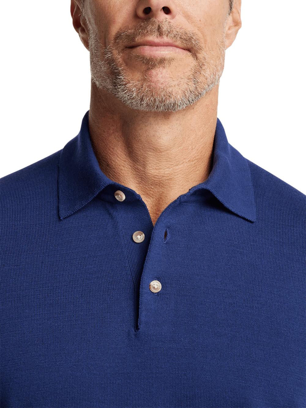 Supima Cotton Three Button Polo - Navy Product Image
