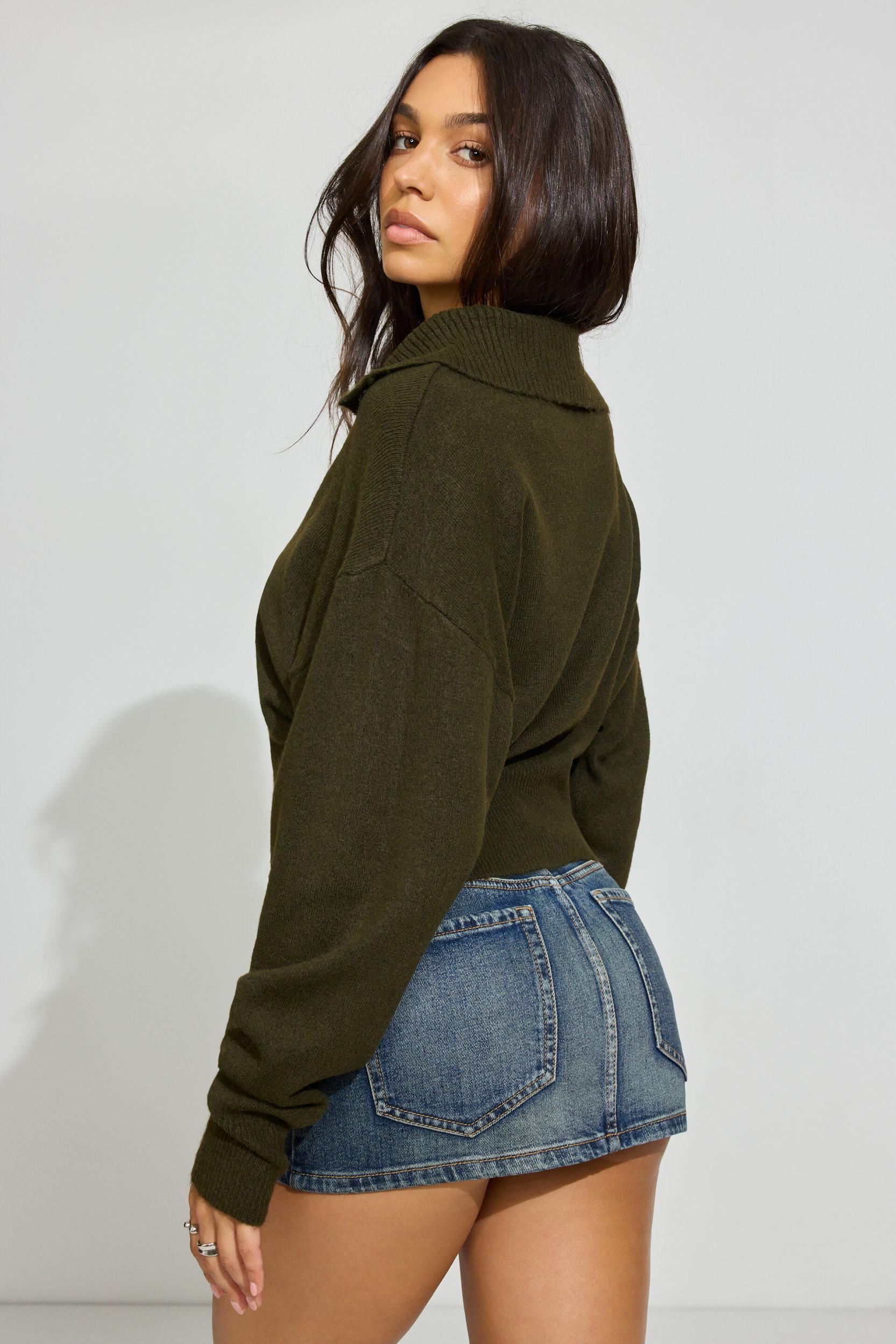 Long Sleeve Spongy Henley Sweater Product Image