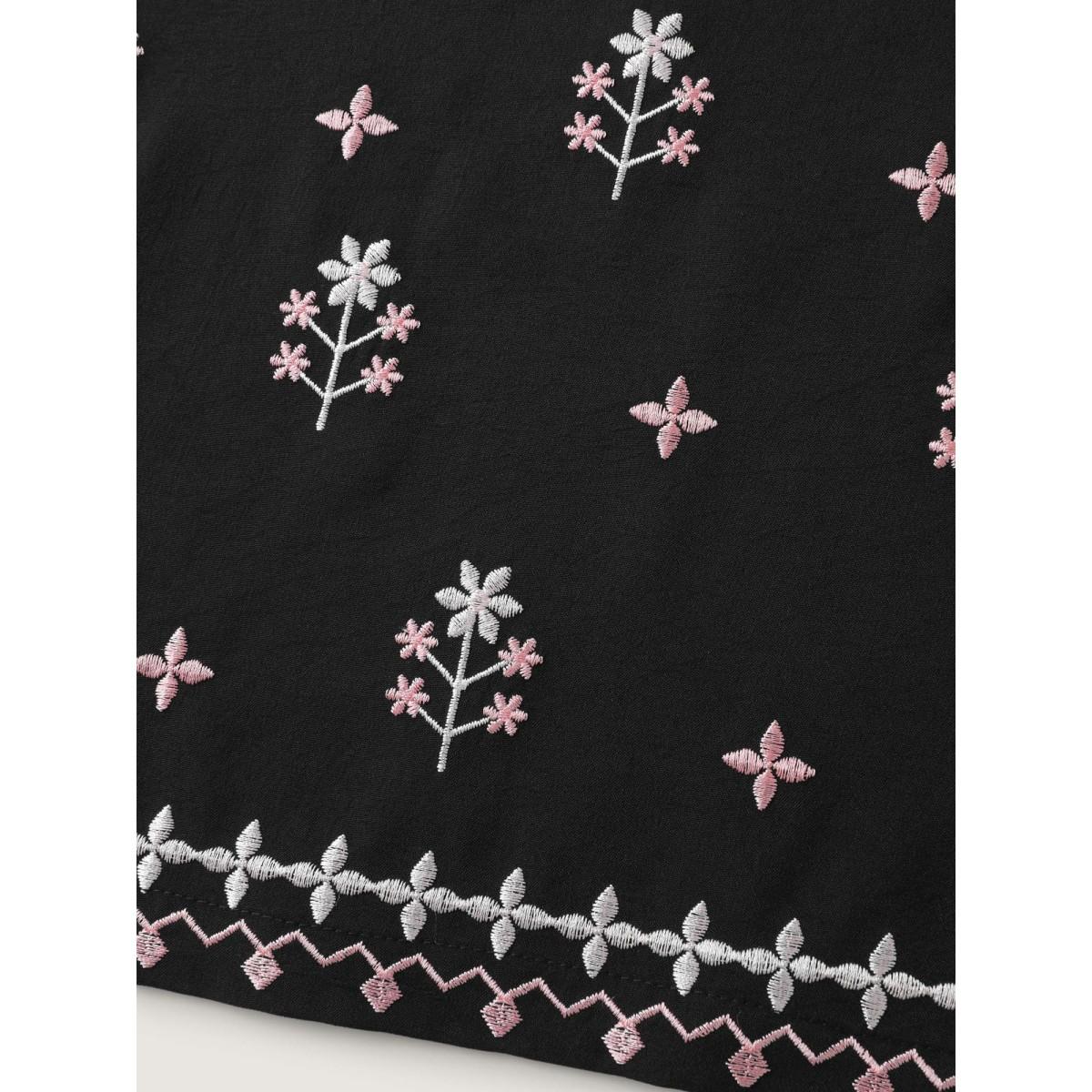 Plus Size Floral Embroidered Hem Wide-Leg Pants Women Black Timeless Wide Leg Mid Rise Elegant Pants BloomChic 26/4X Product Image