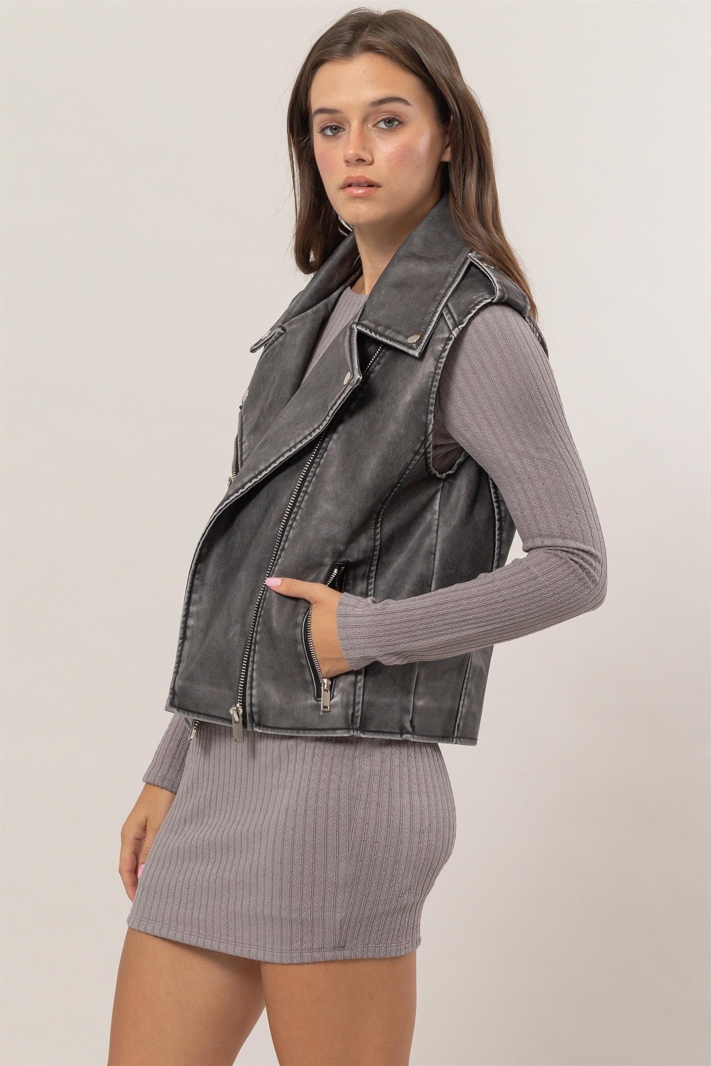 Washed Pu Moto Vest Product Image