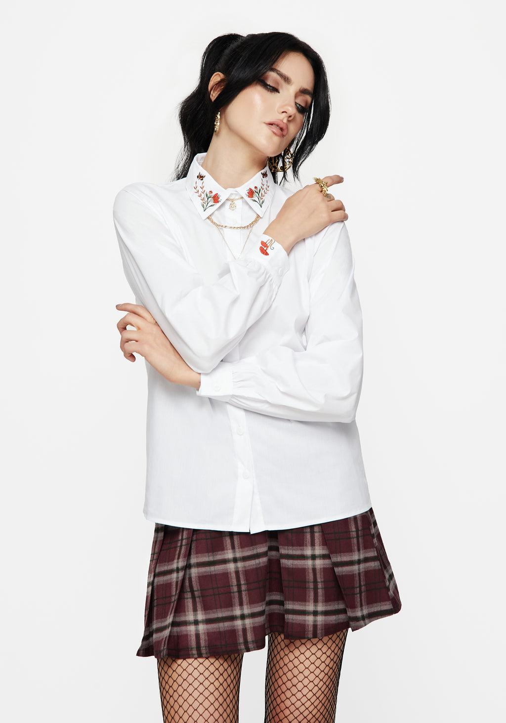 Dewdrop Cotton Embroidered Collar Shirt Product Image