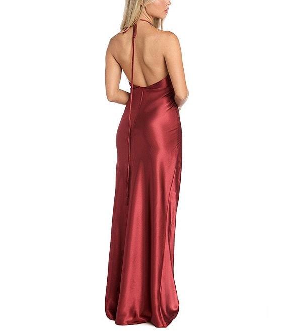 Morgan & Co. Satin Halter Neck Long Dress Product Image