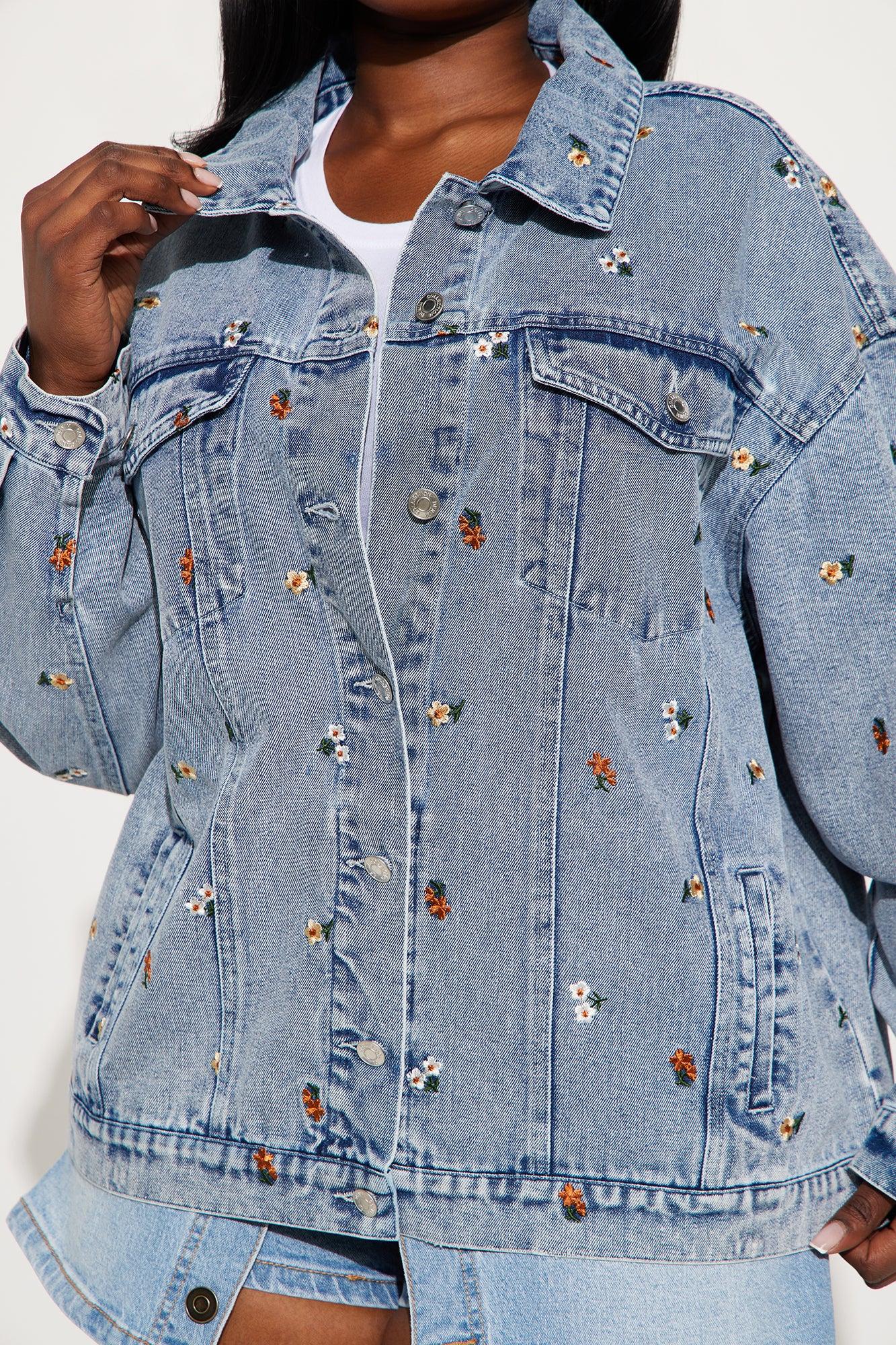 Olivia Floral Denim Jacket - Medium Wash Product Image