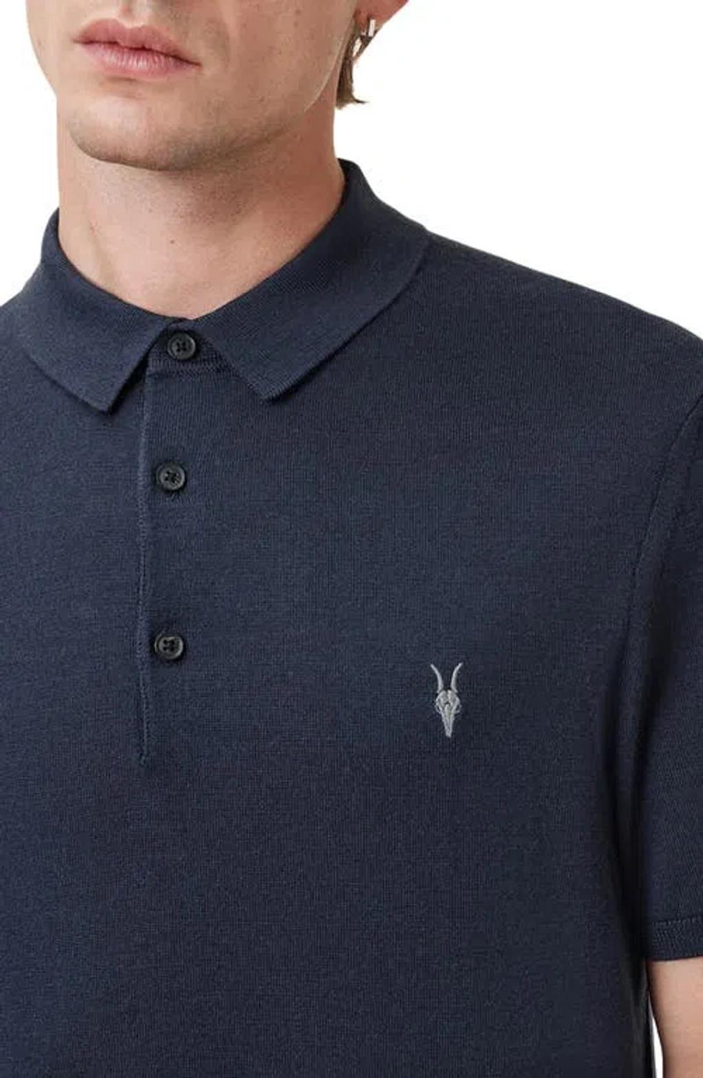 ALLSAINTS Merino Wool Mode Polo Shirt In Navy Blue Product Image