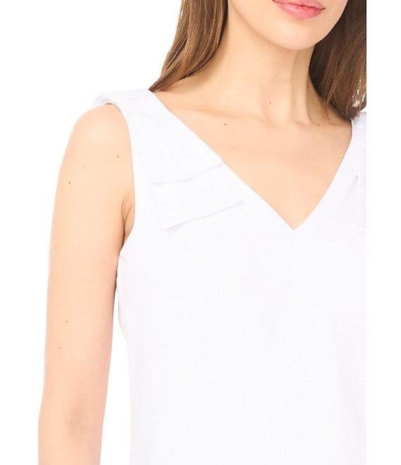CeCe Woven V-Neck Sleeveless Bow Shoulder Tank Product Image
