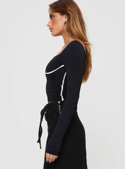 Maidenwell Contrast Long Sleeve Top Black Product Image