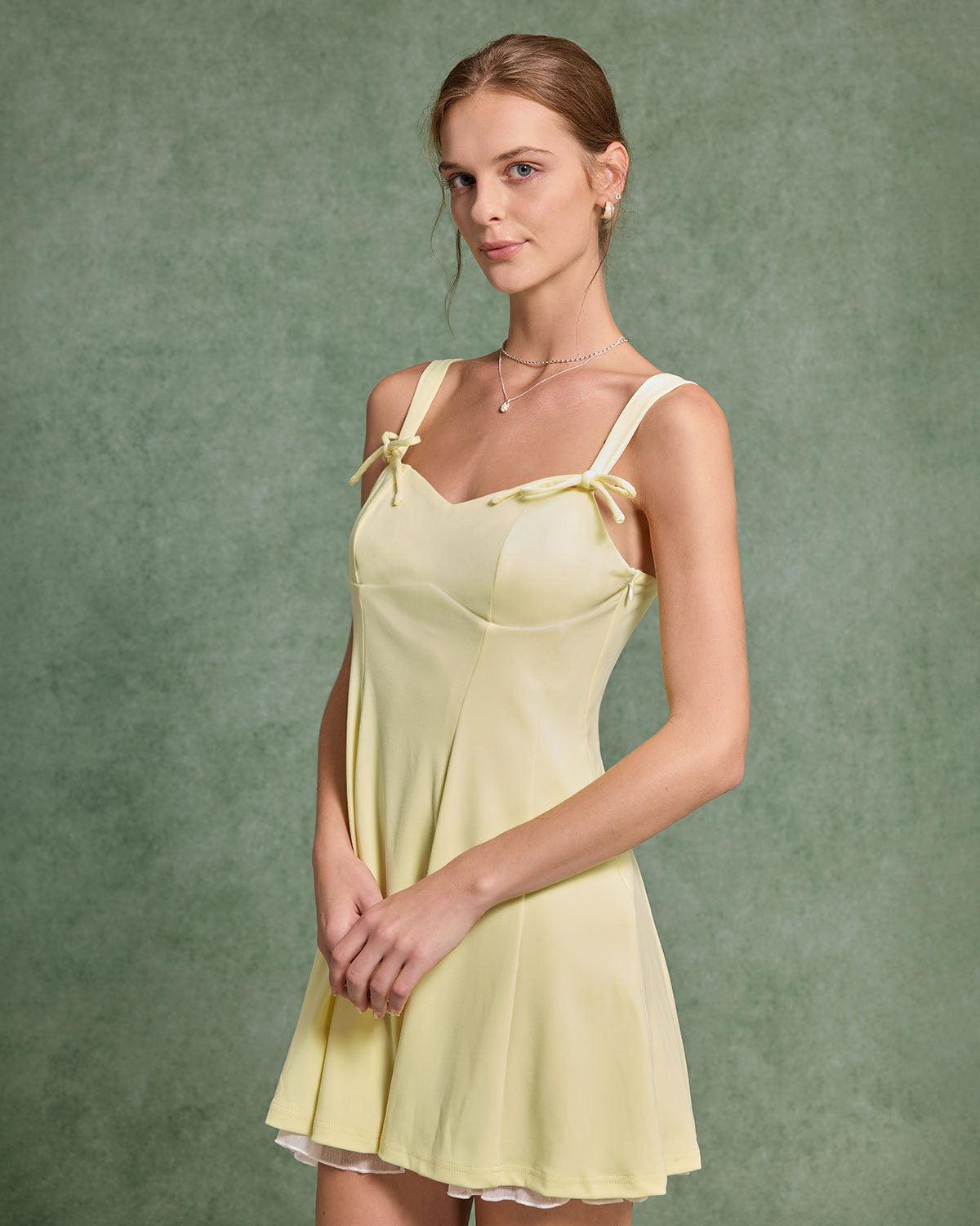 Yellow Square Neck A-Line Slip Mini Dress Product Image