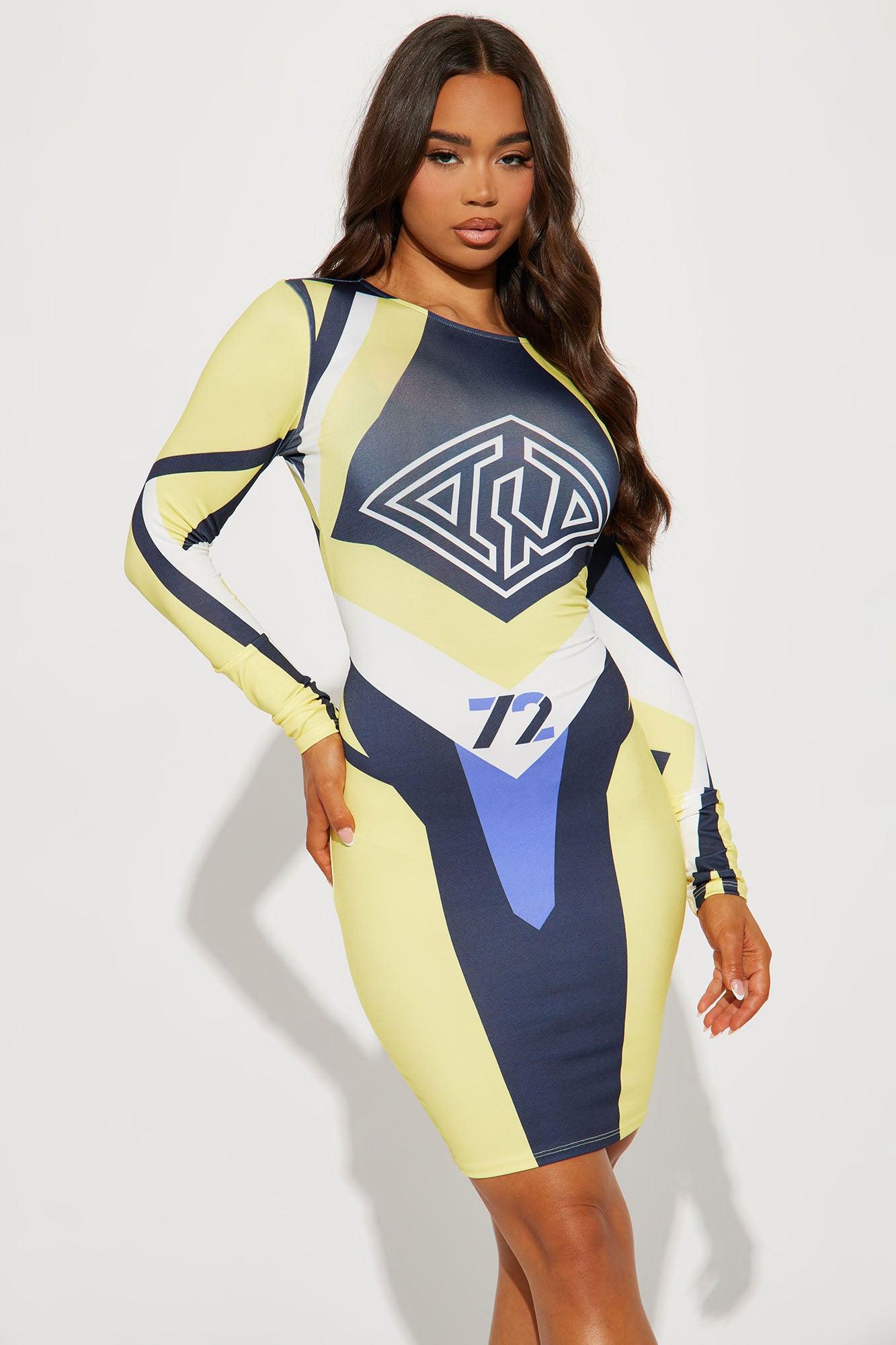 Race You There Midi Dress - Black/Yellow Product Image