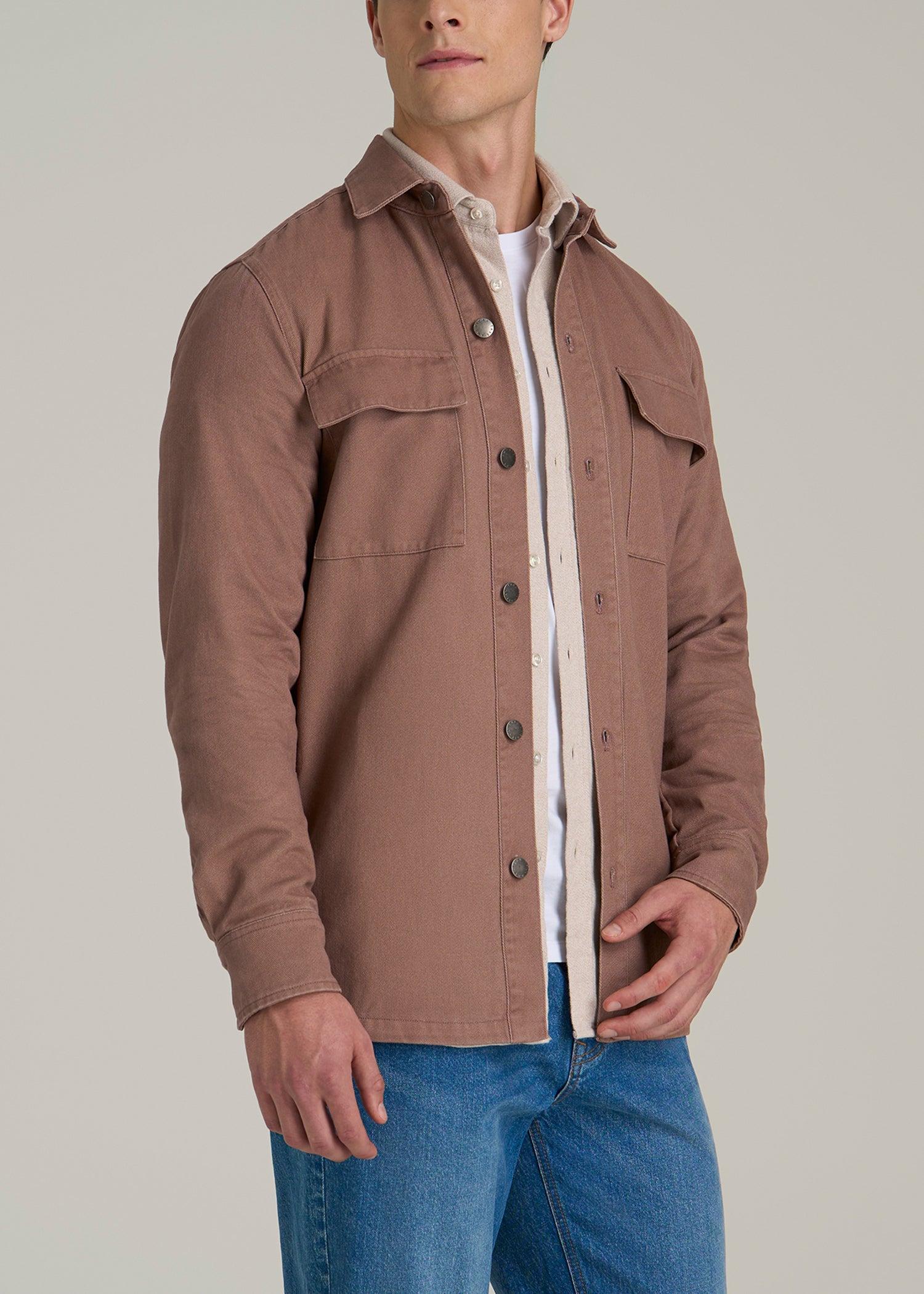Casual Twill Shirt Jacket for Tall Men in Nutmeg Male Product Image