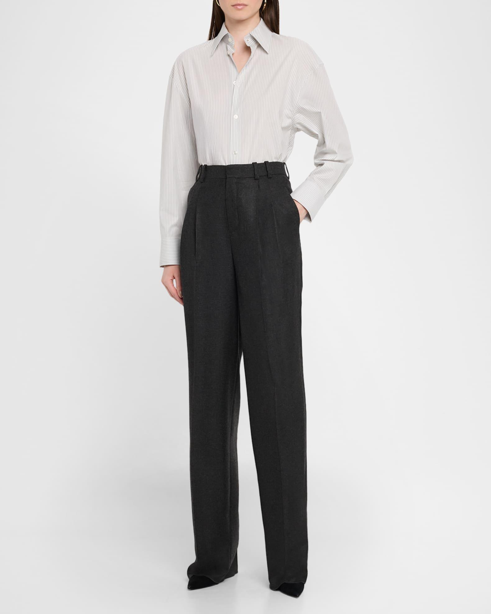 Long-Sleeve Collared Button-Down Blouse Product Image