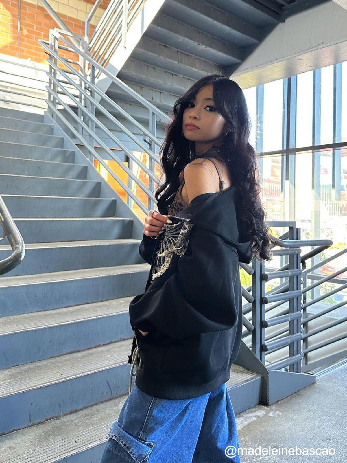 Aelfric Eden Fringe Dinim Butterfly Zip Up Hoodie Product Image