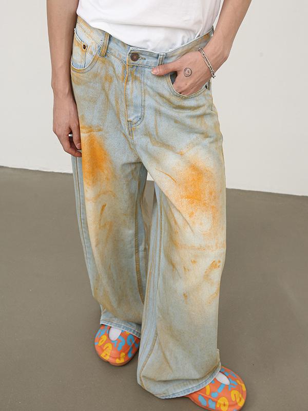 Men's Street Colour Block Loose Jeans Product Image