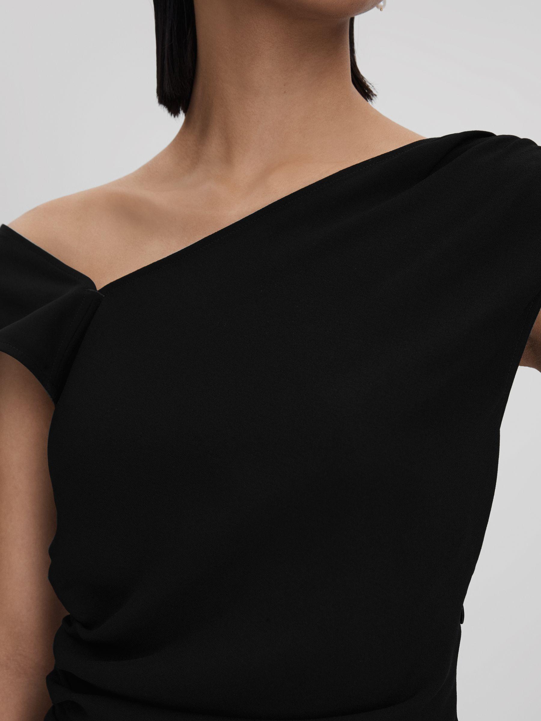 Asymmetric Bodycon Midi Dress in Black Product Image