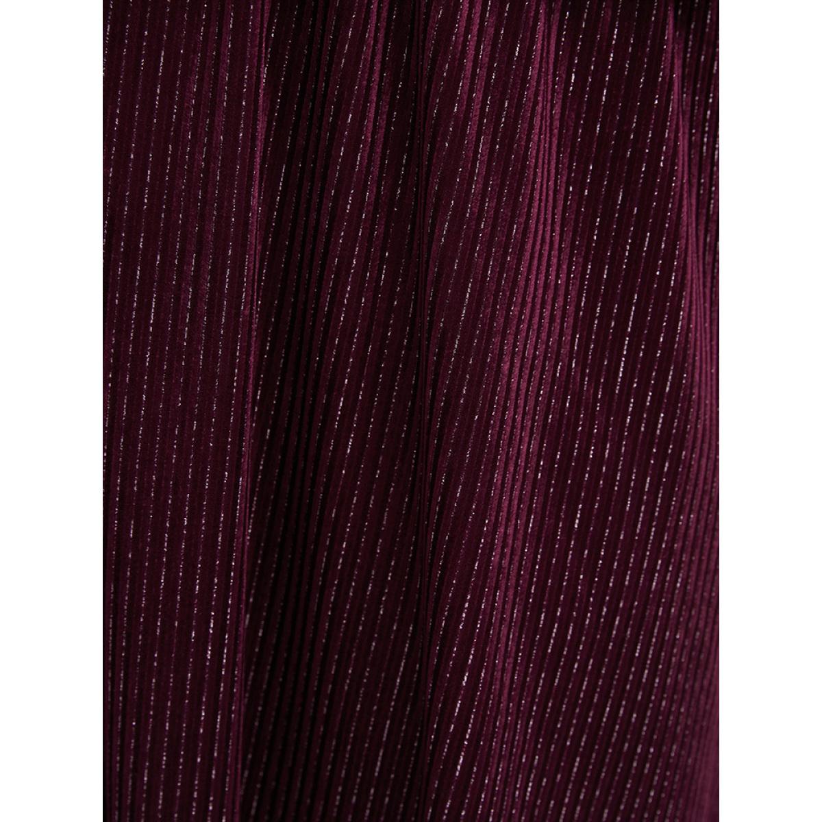 Plus Size Glitter Lantern Sleeve Surplice Neck Shirred Dress Burgundy Women Party Plain V-neck Long Sleeve Curvy Knee Dress BloomChic 18-20/2X Product Image