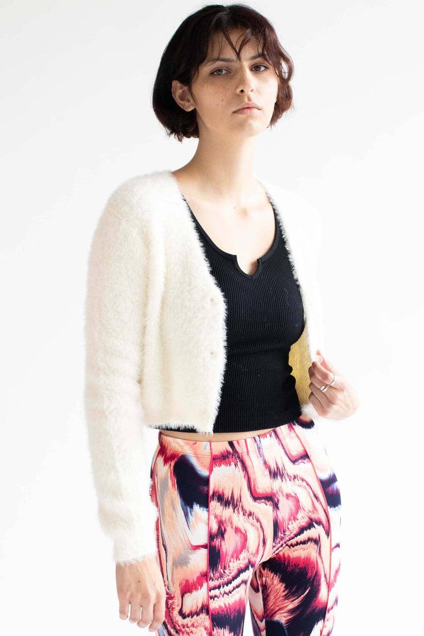 Cream Eyelash Cropped Cardigan Product Image