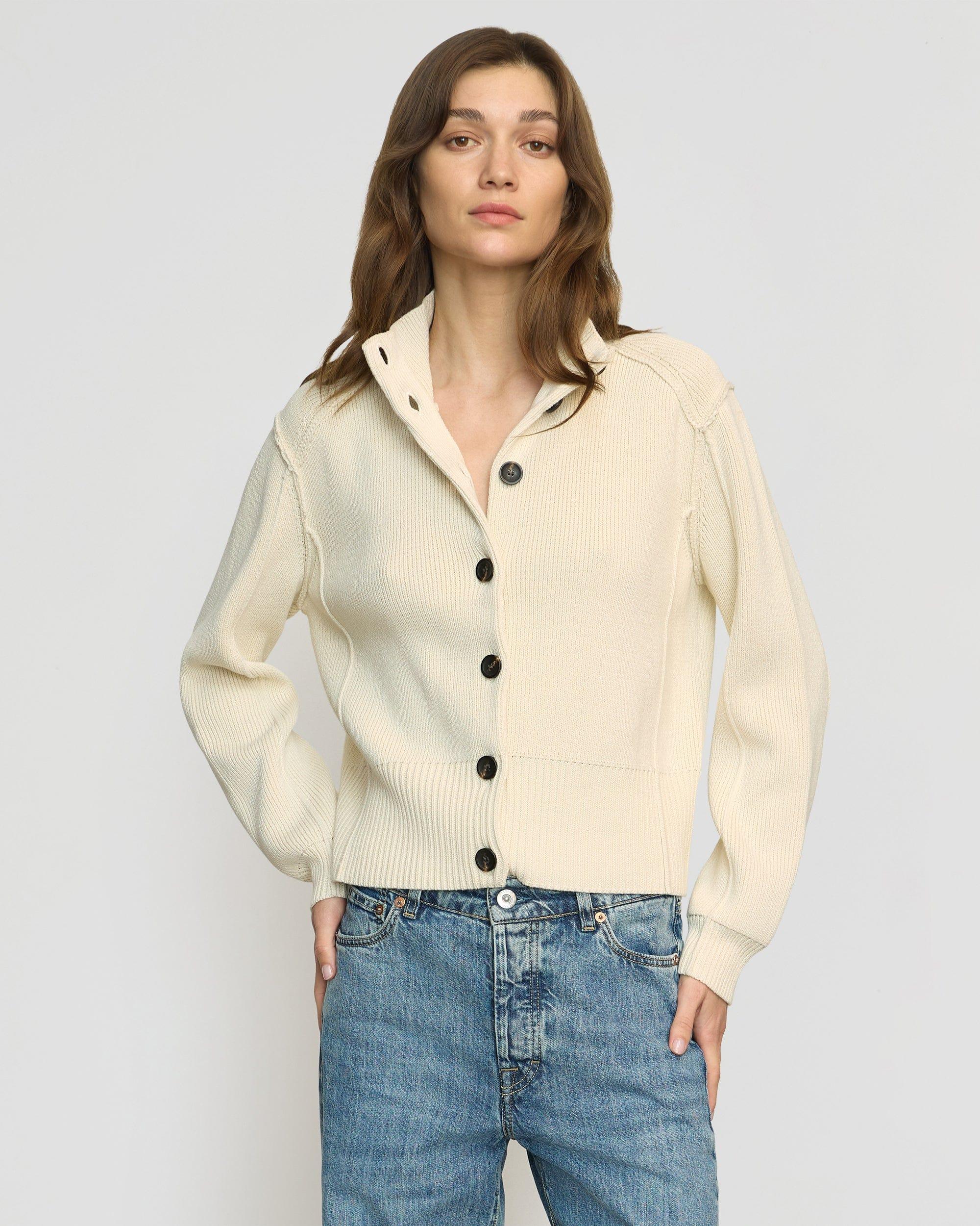 Clove Button Mock-Neck Knit Cardigan Product Image