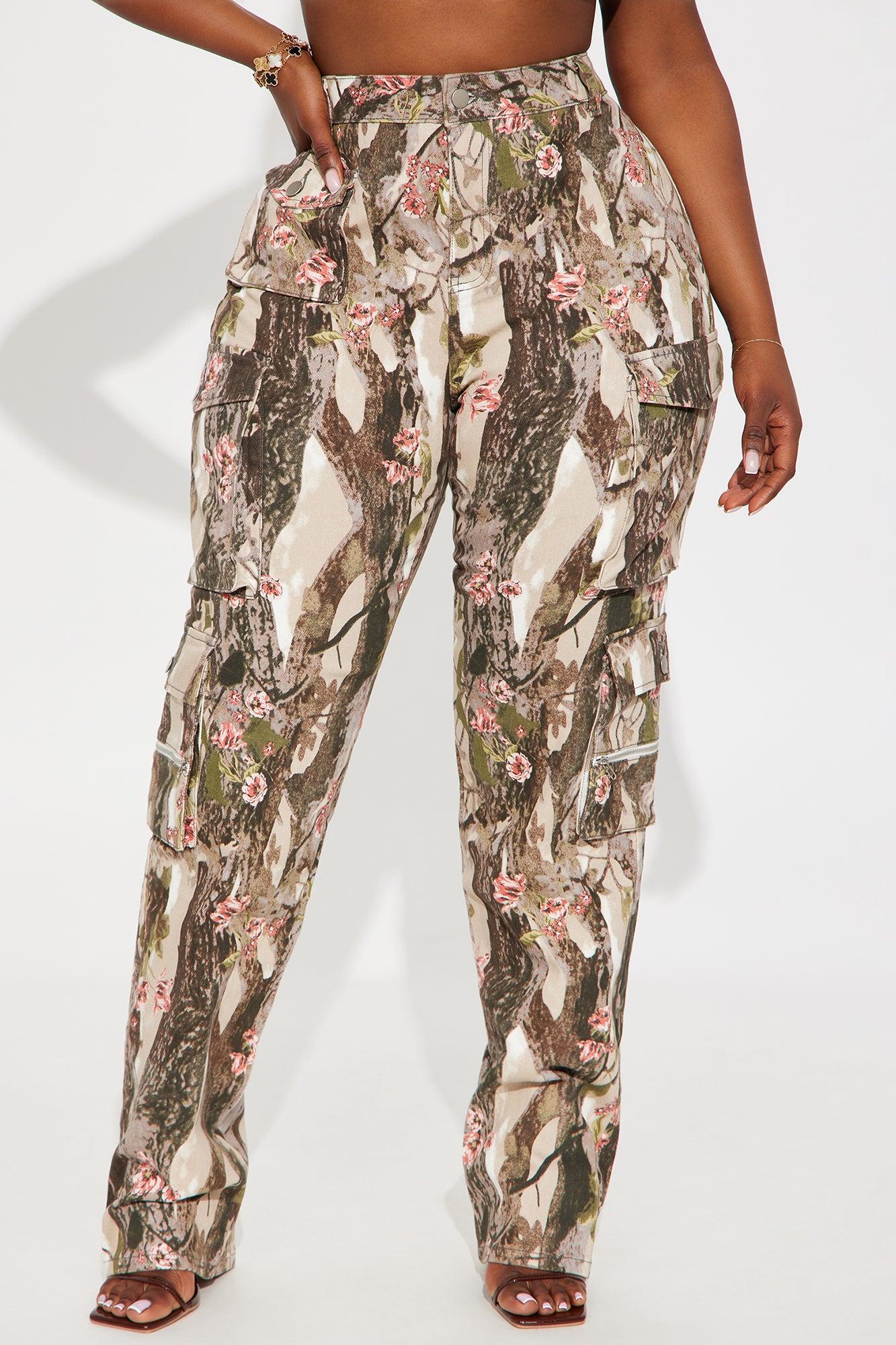 Tall By A Long Shot Floral Camo Stretch Cargo Jeans - Taupe/combo Female Product Image