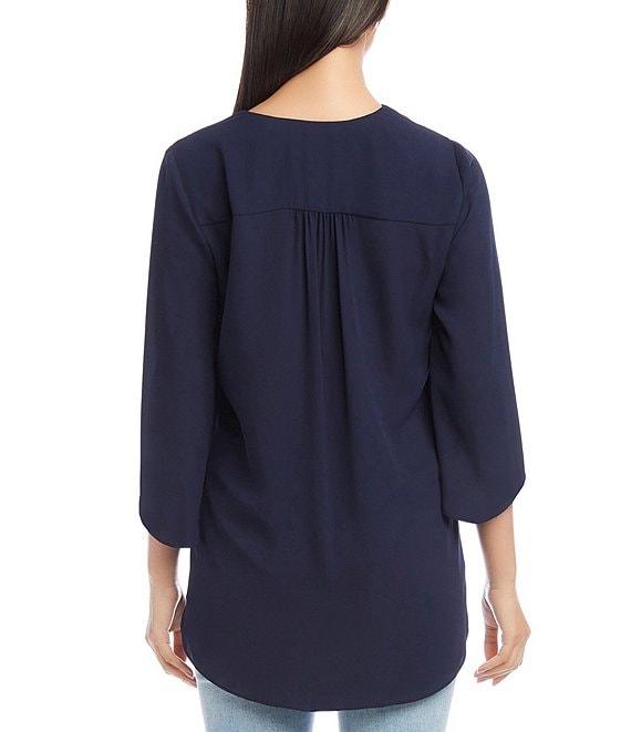 Karen Kane V-Neck 3/4 Sleeve Crossover Hem Silky Crepe Top Product Image