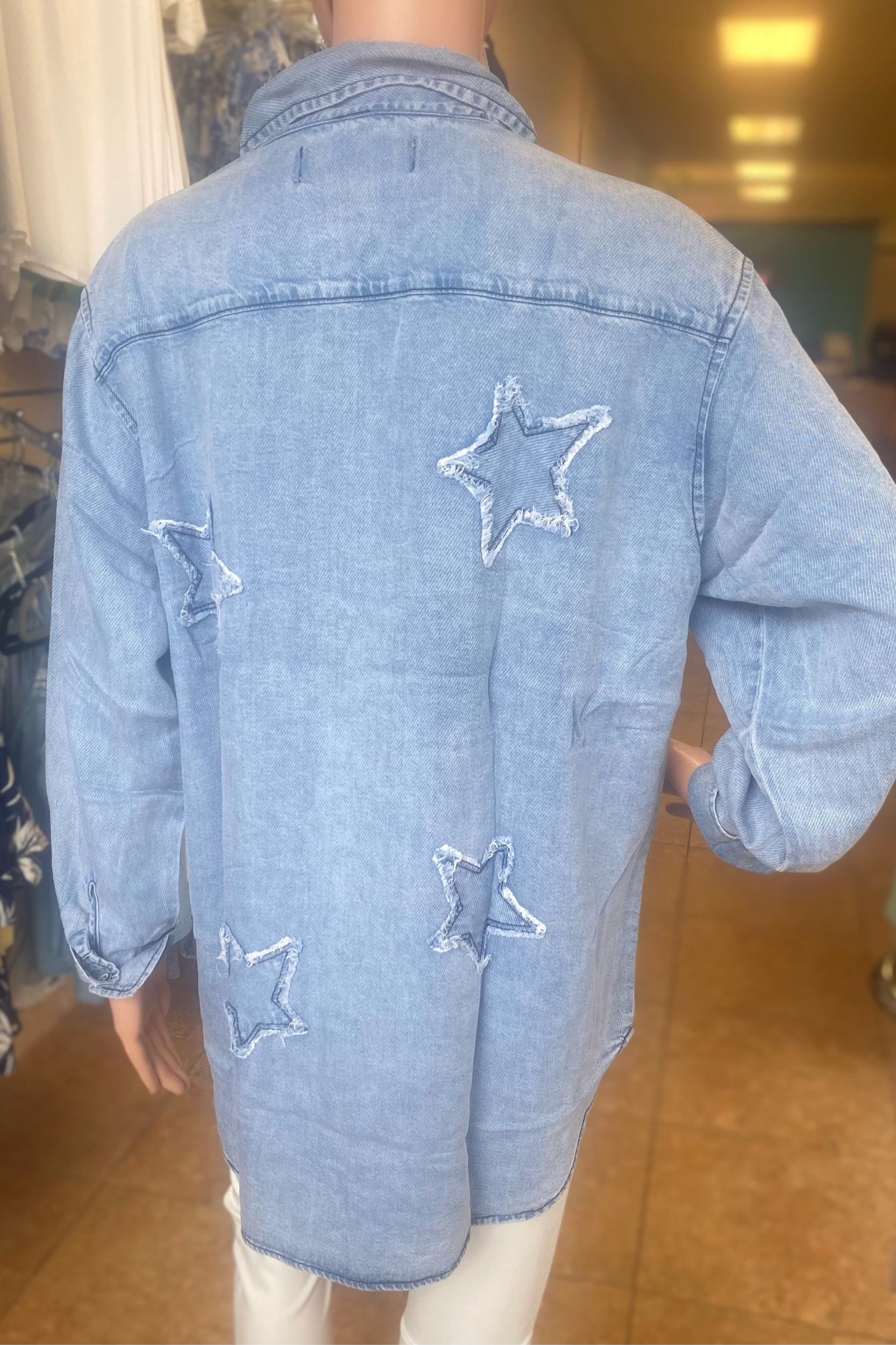 Denim Tencel Button Up with Star Appliqué Product Image