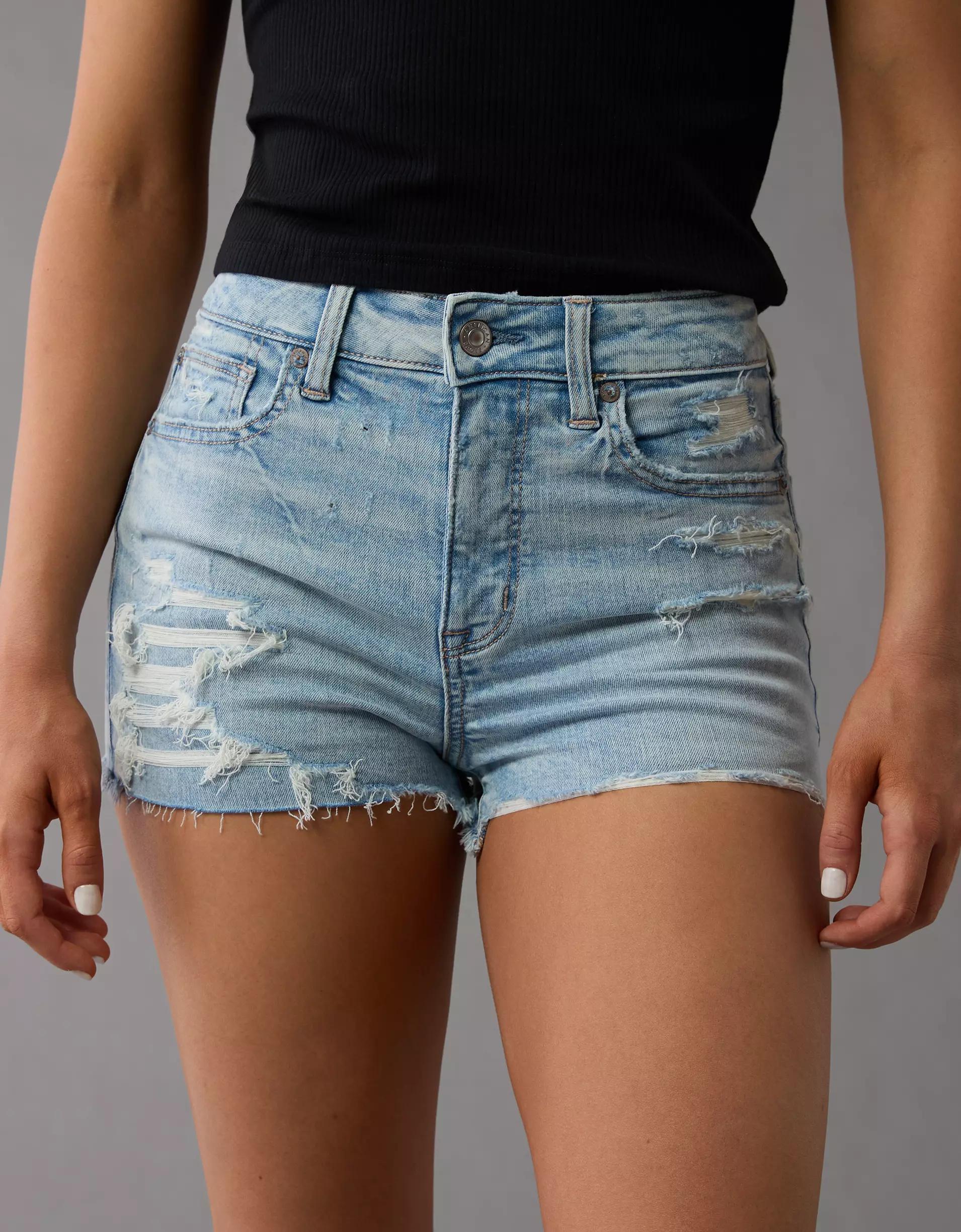 AE Next Level Patched Super High-Waisted Denim Short Short Product Image