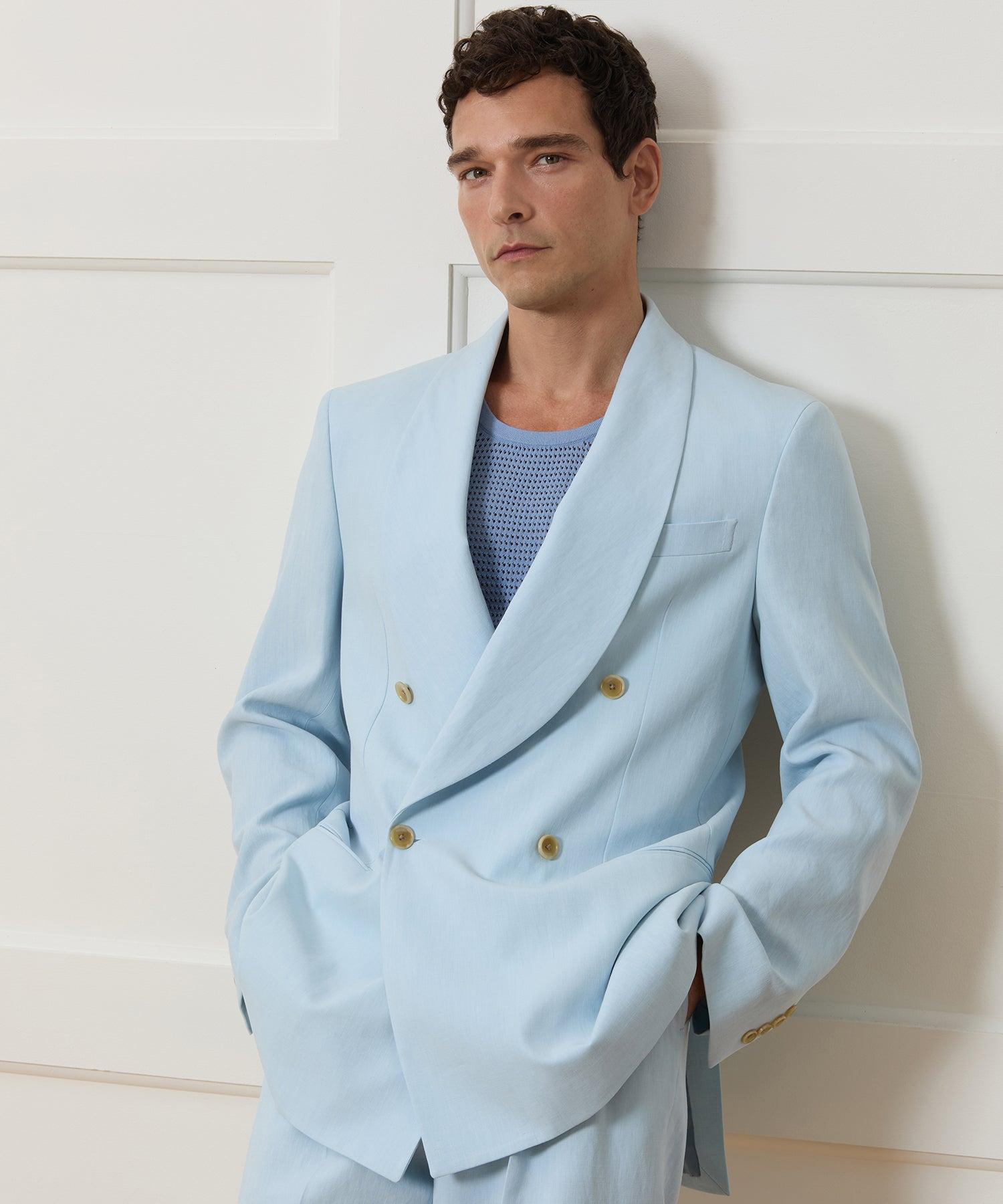 Italian Sueded Linen Double-Breasted Shawl Collar Jacket Product Image