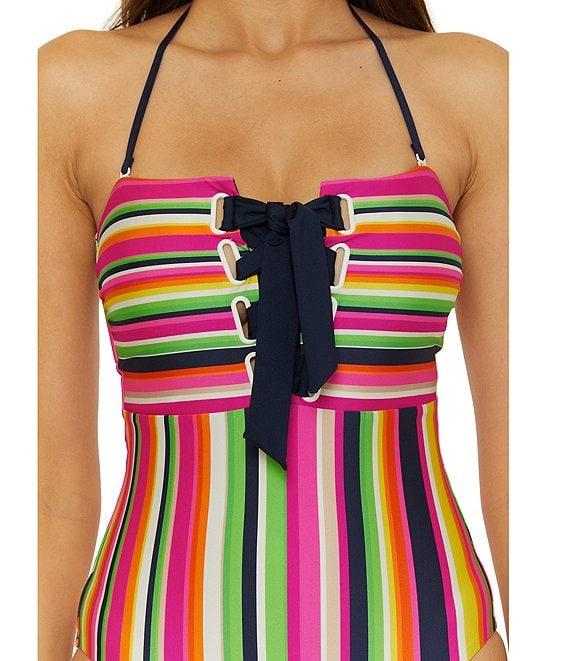 Trina Turk Anniversary Stripe Corset Lace-Up Halter Neck One Piece Swimsuit Product Image
