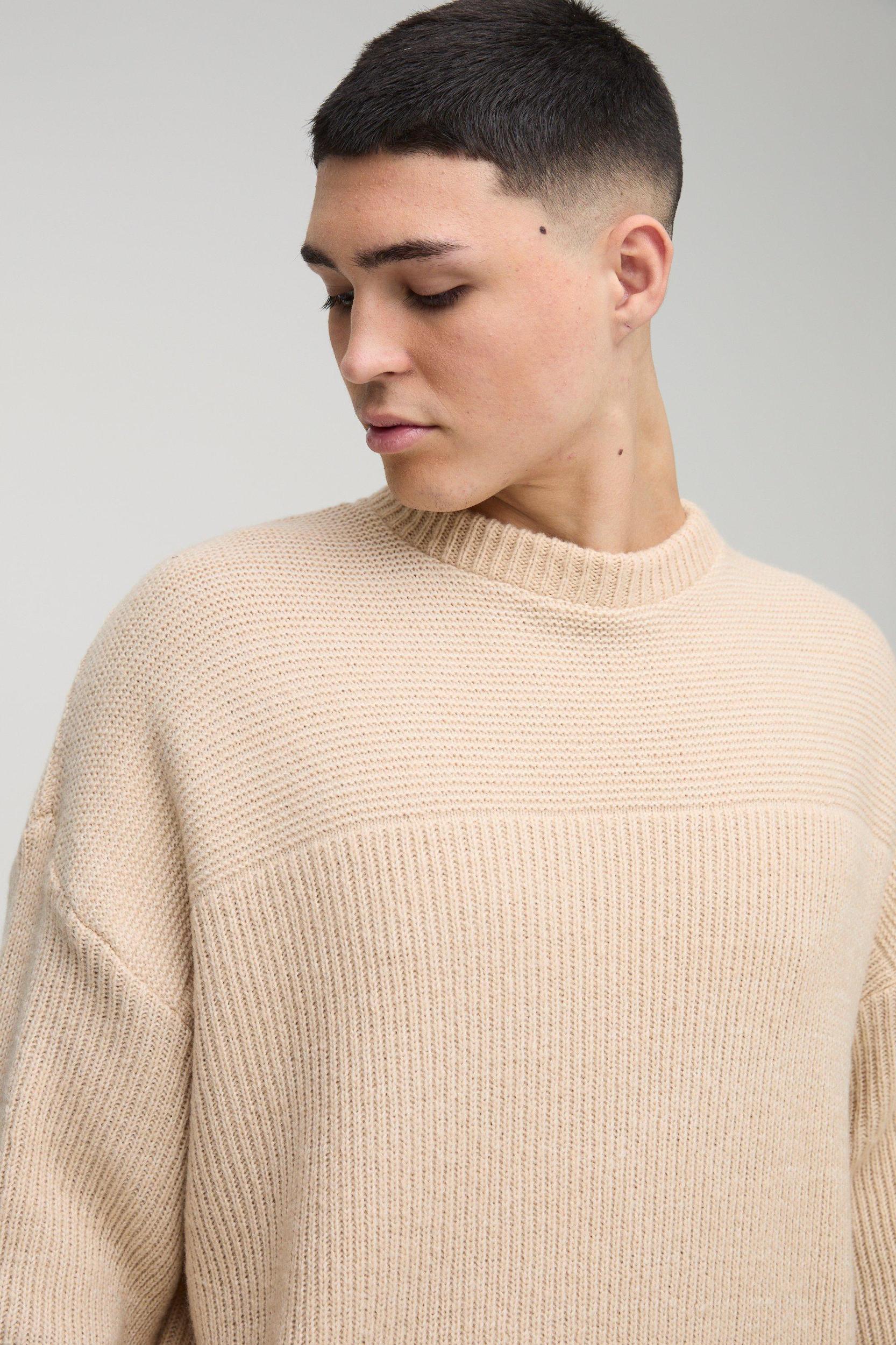 Oversized Boxy Brushed Rib Knitted Sweater | boohooMAN USA Product Image