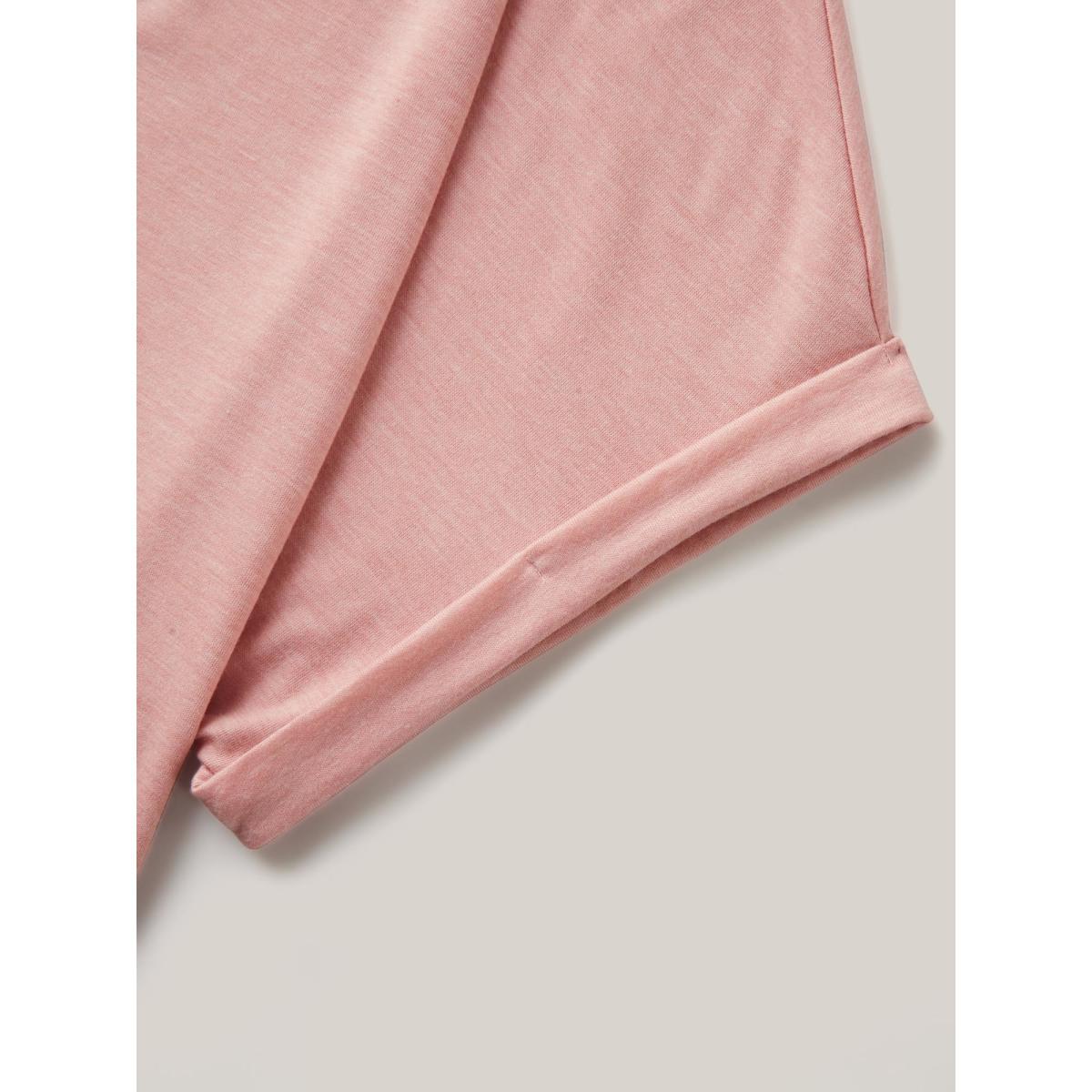 Plus Size Textured Button Detail Spliced T-Shirt Nudepink Women Texture V-neck Everyday-Casual T-shirts BloomChic 12/L Product Image