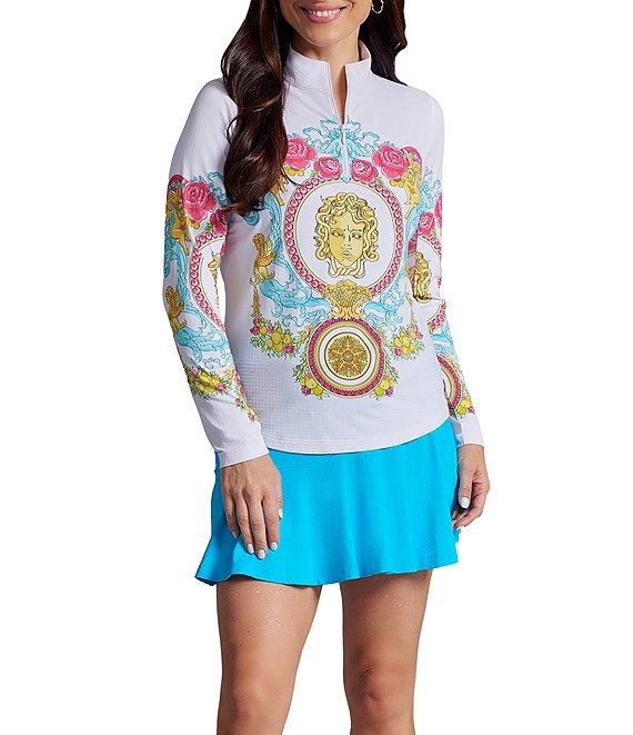 IBKUL Lala Print 1/4 Zip Mock Neck Long Sleeve Top Product Image